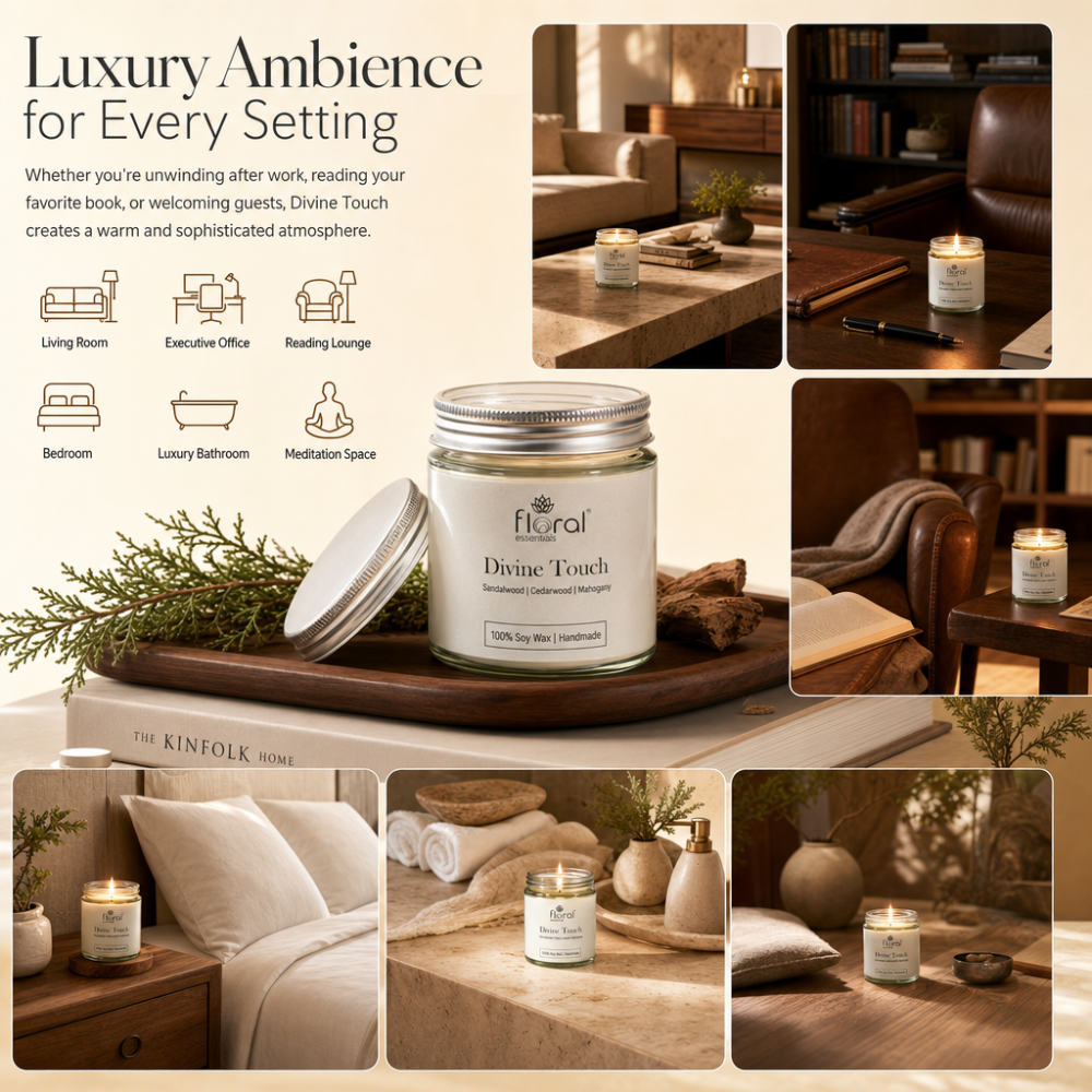 Floral Essentials Divine Touch Soy Wax Candle | 28 Hours Burn Time
