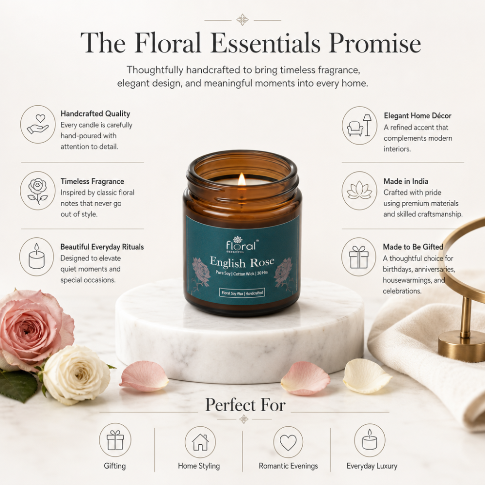Floral Essentials English Rose Soy Wax Candle | 24 Hours Burn Time