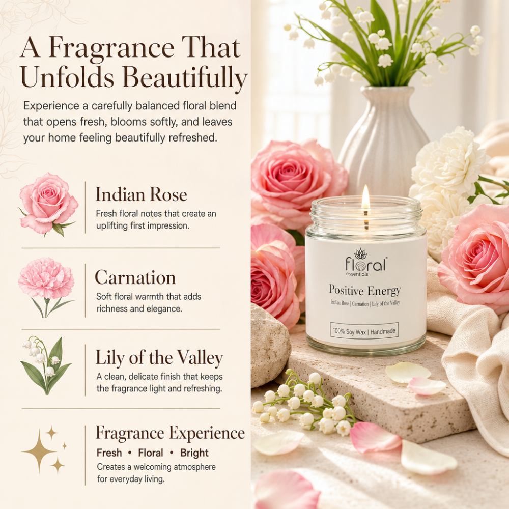 Floral Essentials Positive Energy Soy Wax Candle | Long Lasting Scented Candle