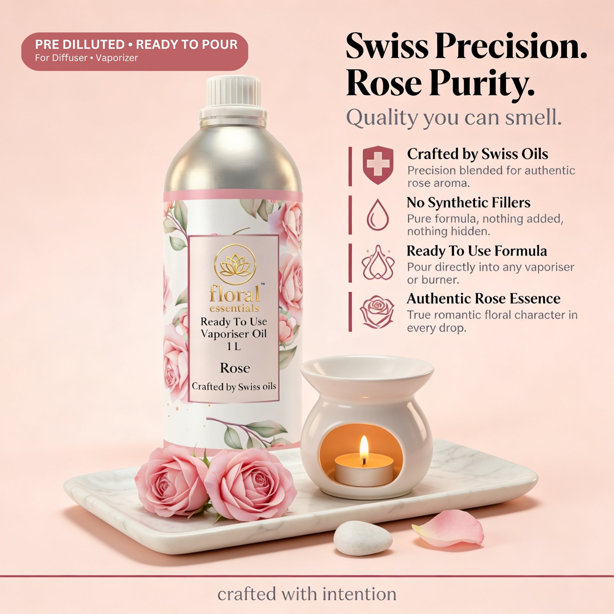 Floral Essentials Rose Vaporiser Oil 1L | Ready to Use Aroma Oil
