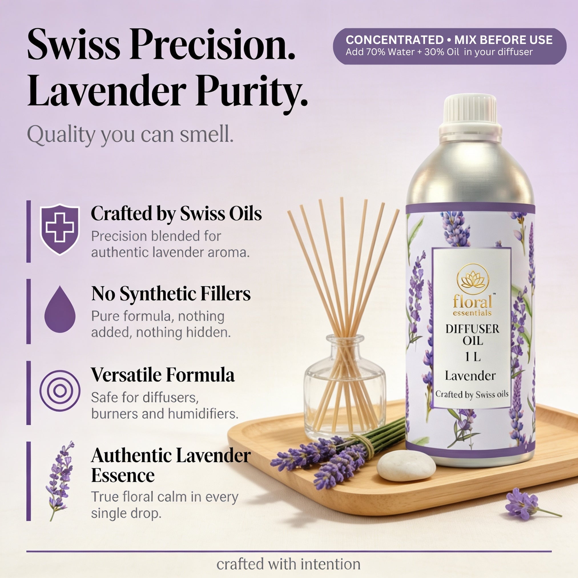 Floral Essentials Lavender Diffuser Oil 1L | Aroma Oil for Reed, Ultrasonic & Electric Diffusers
