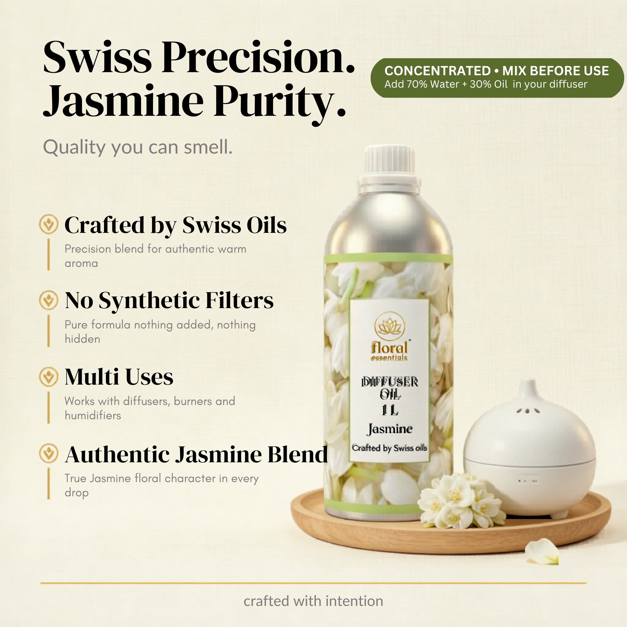 Floral Essentials Jasmine Diffuser Oil 1L | Aroma Oil for Diffusers