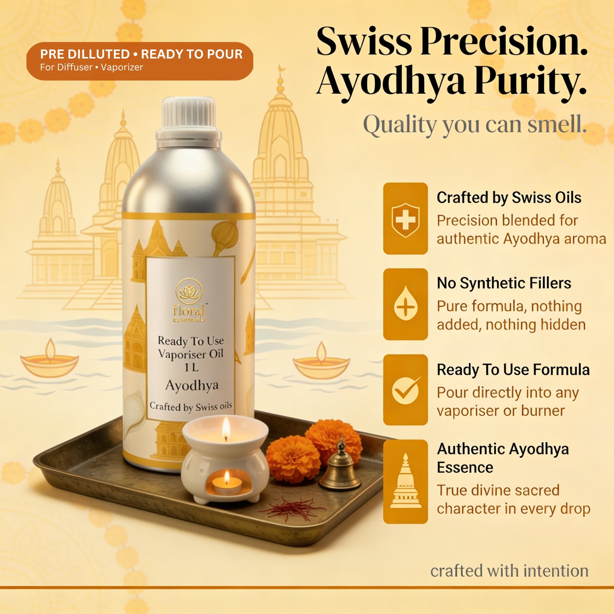 Floral Essentials Ayodhya Vaporiser Oil 1L | Ready to Use Aroma Oil