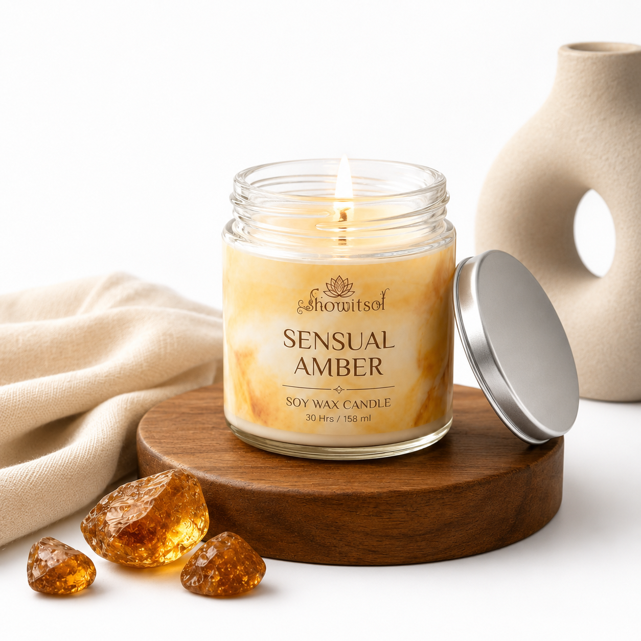 Floral Essentials Sensual Amber Soy Wax Candle | 28 Hours Burn Time