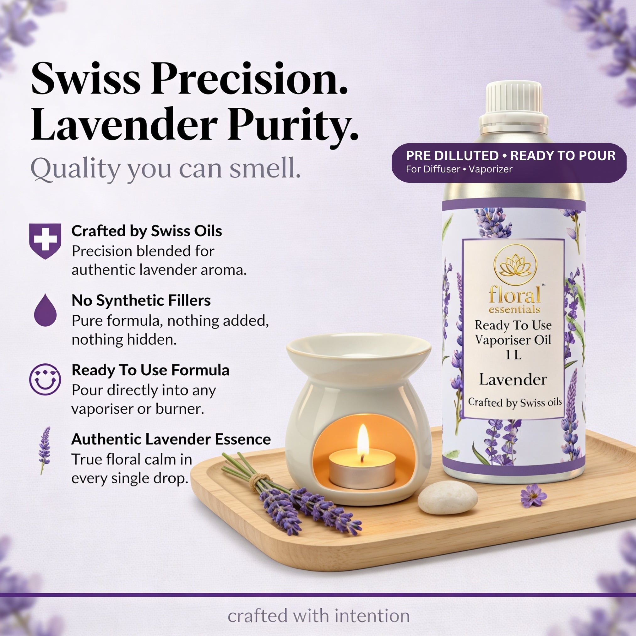 Floral Essentials Lavender Vaporiser Oil 1L | Ready to Use Aroma Oil