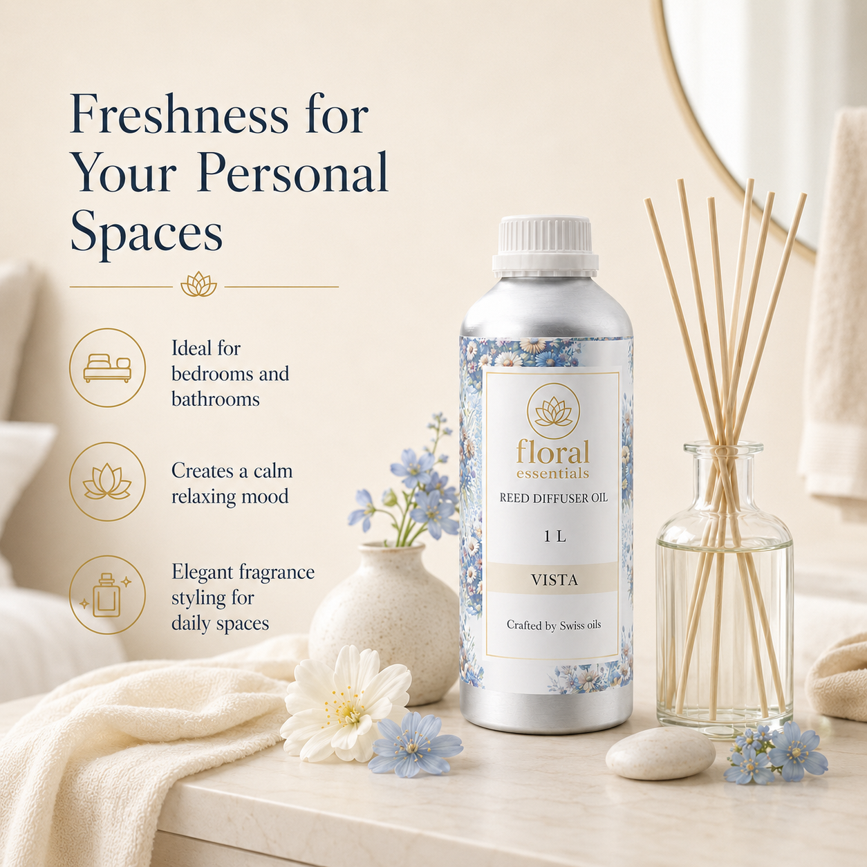 Floral Essentials Vista Reed Diffuser Oil 1L | Swiss Fragrance Oil