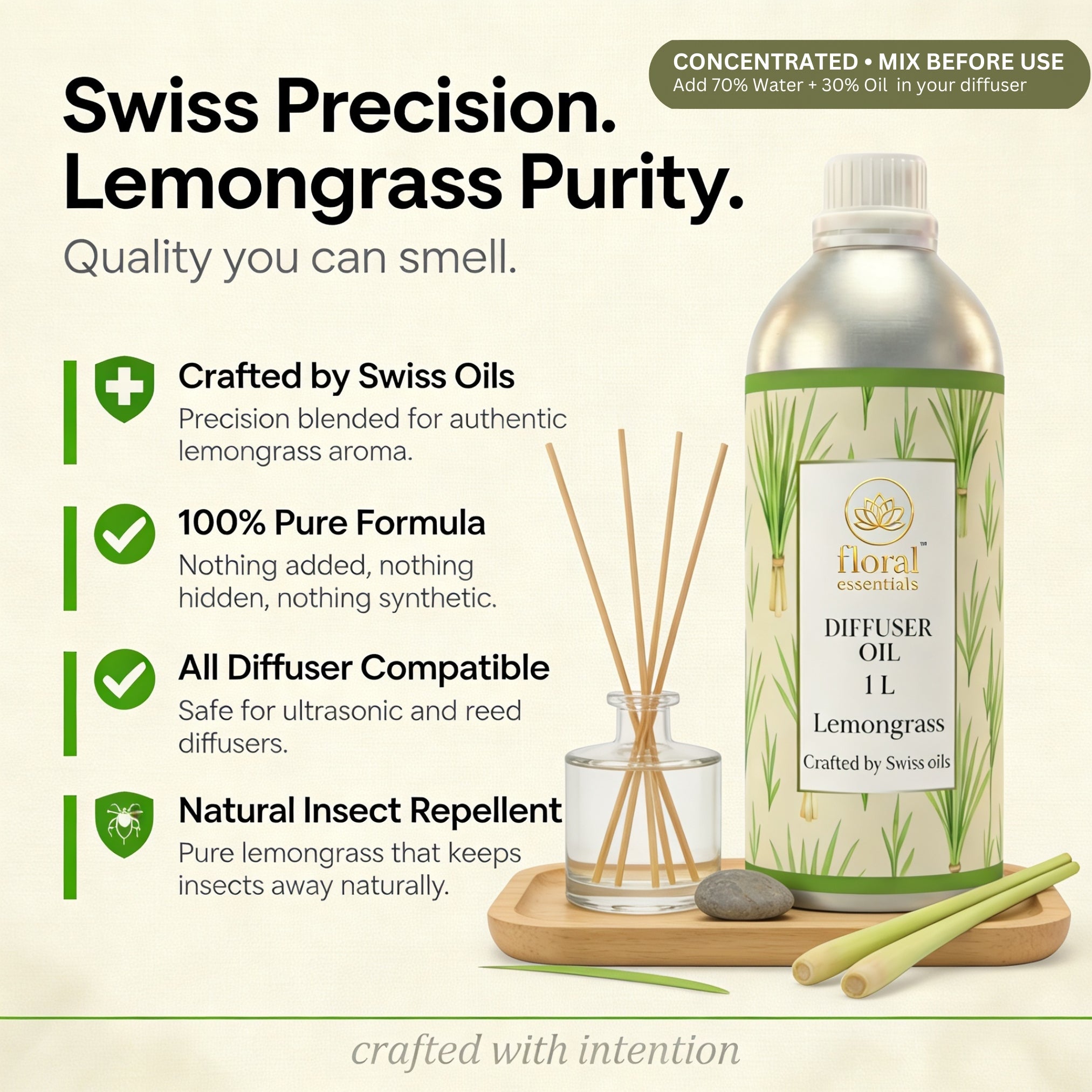 Floral Essentials Lemongrass Diffuser Oil 1L | Premium Aroma Oil for Electric Diffusers & Humidifiers