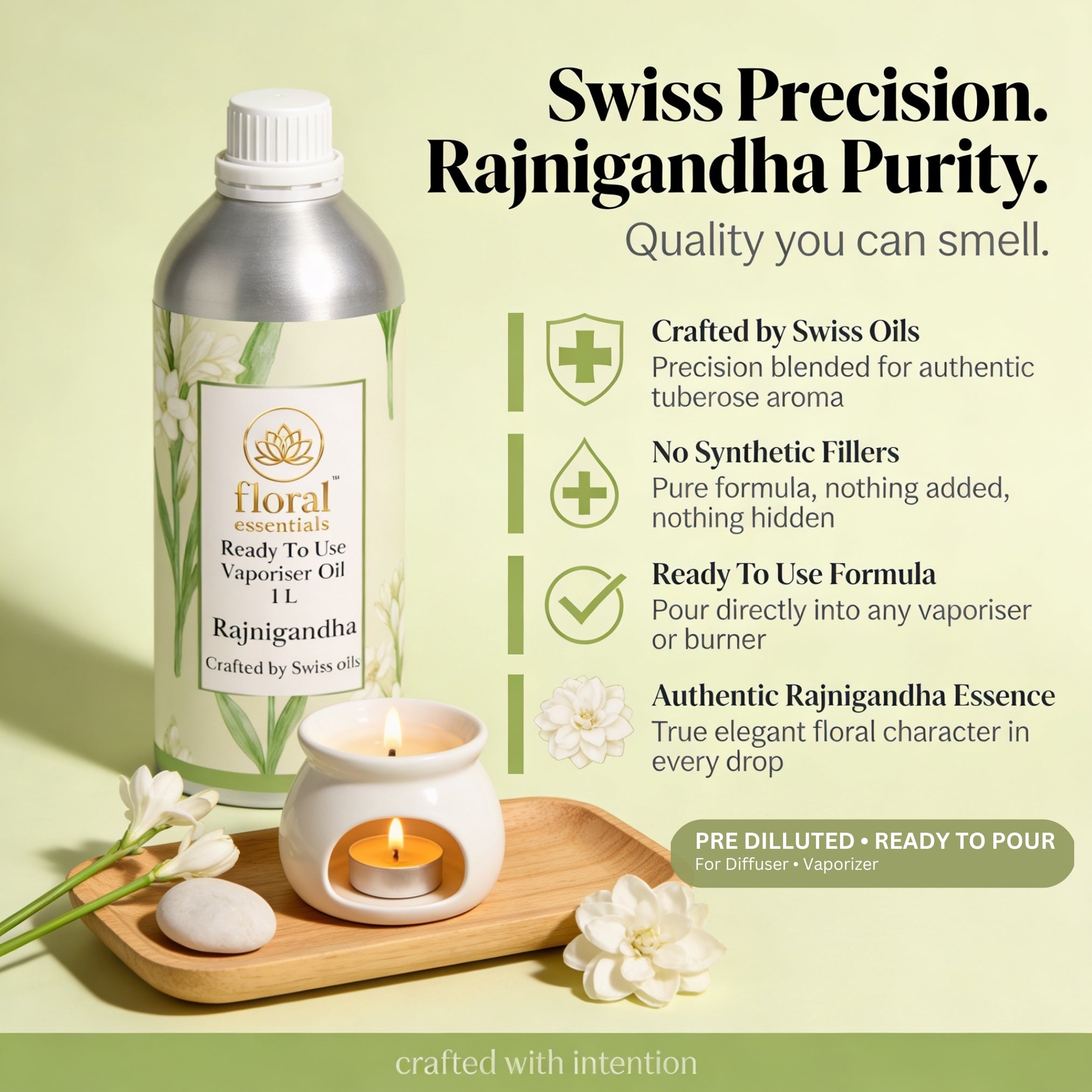 Floral Essentials Rajnigandha Vaporiser Oil 1L | Ready to Use Aroma Oil