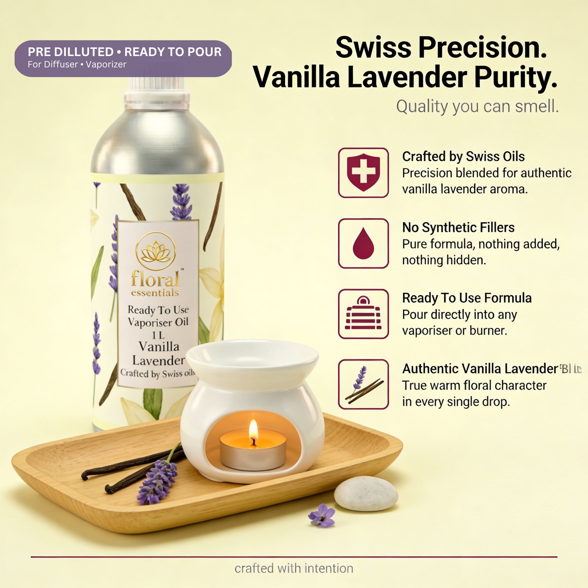 Floral Essentials Vanilla Lavender Vaporiser Oil 1L | Ready to Use Aroma Oil