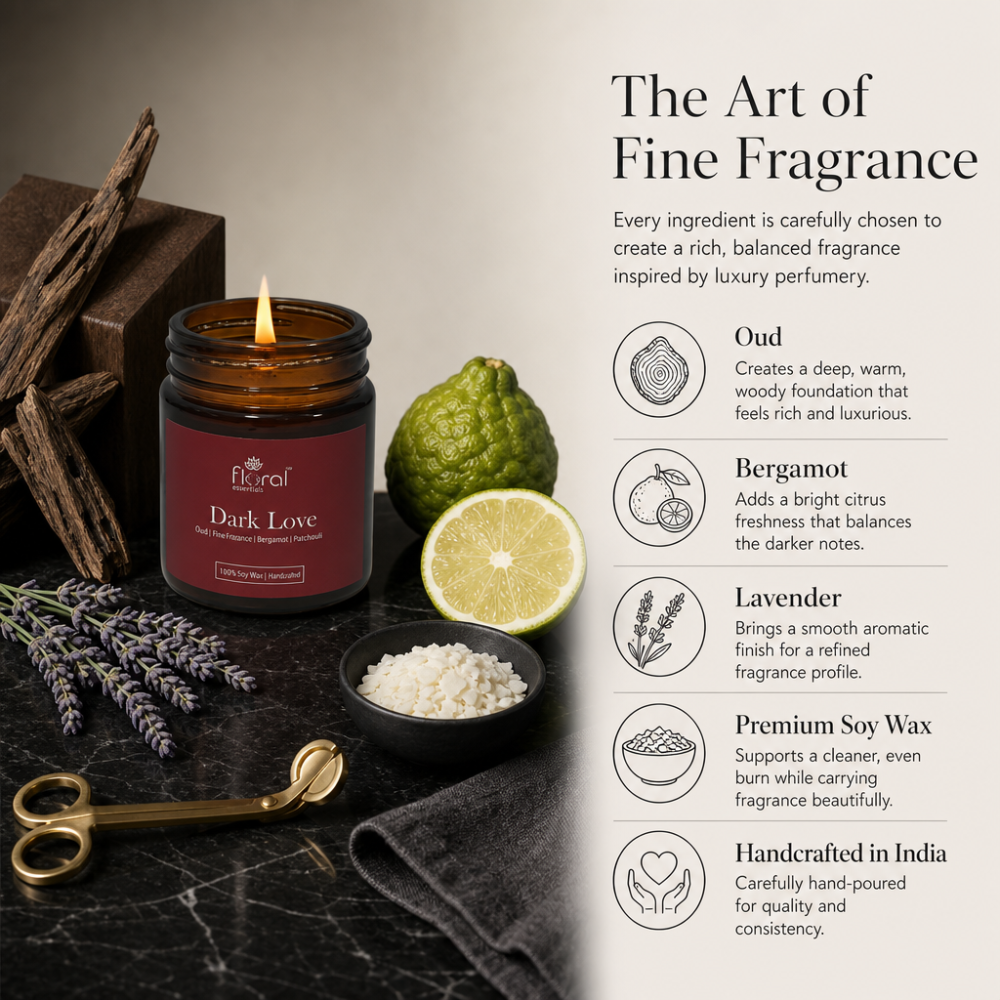 Floral Essentials Dark Love Soy Wax Candle | 24 Hours Burn Time