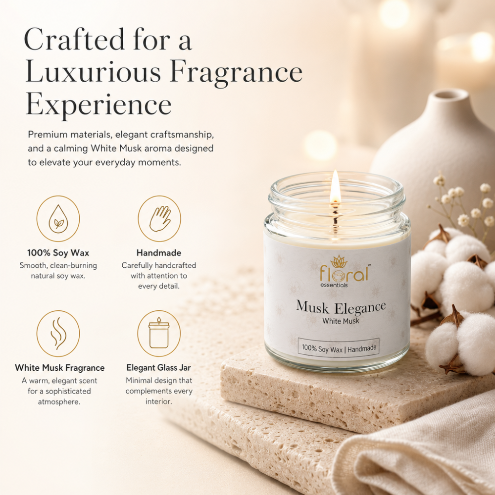 Floral Essentials Musk Elegance Soy Wax Candle | 28 Hours Burn Time