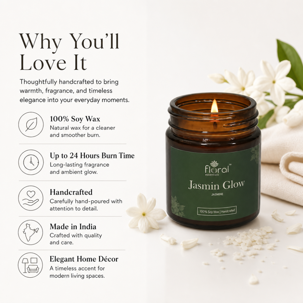 Floral Essentials Jasmine Glow Soy Wax Candle | 24 Hours Burn Time