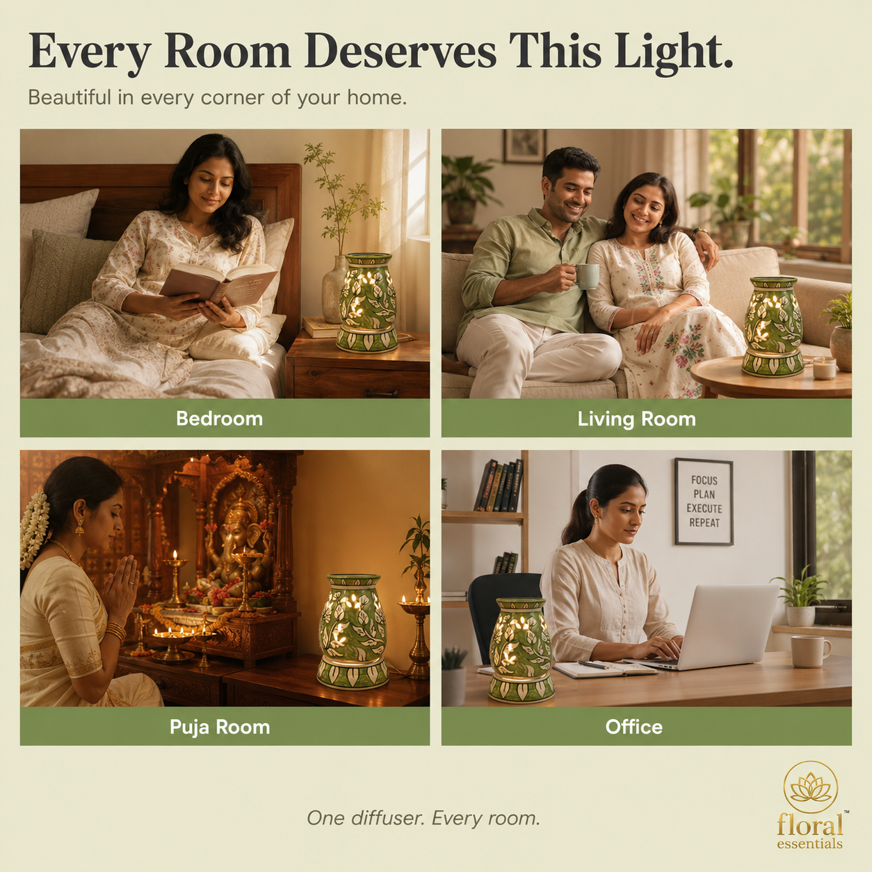 Floral Essentials Ceramic Electric Diffuser | Aroma Oil Burner | Elegant Minimal Design