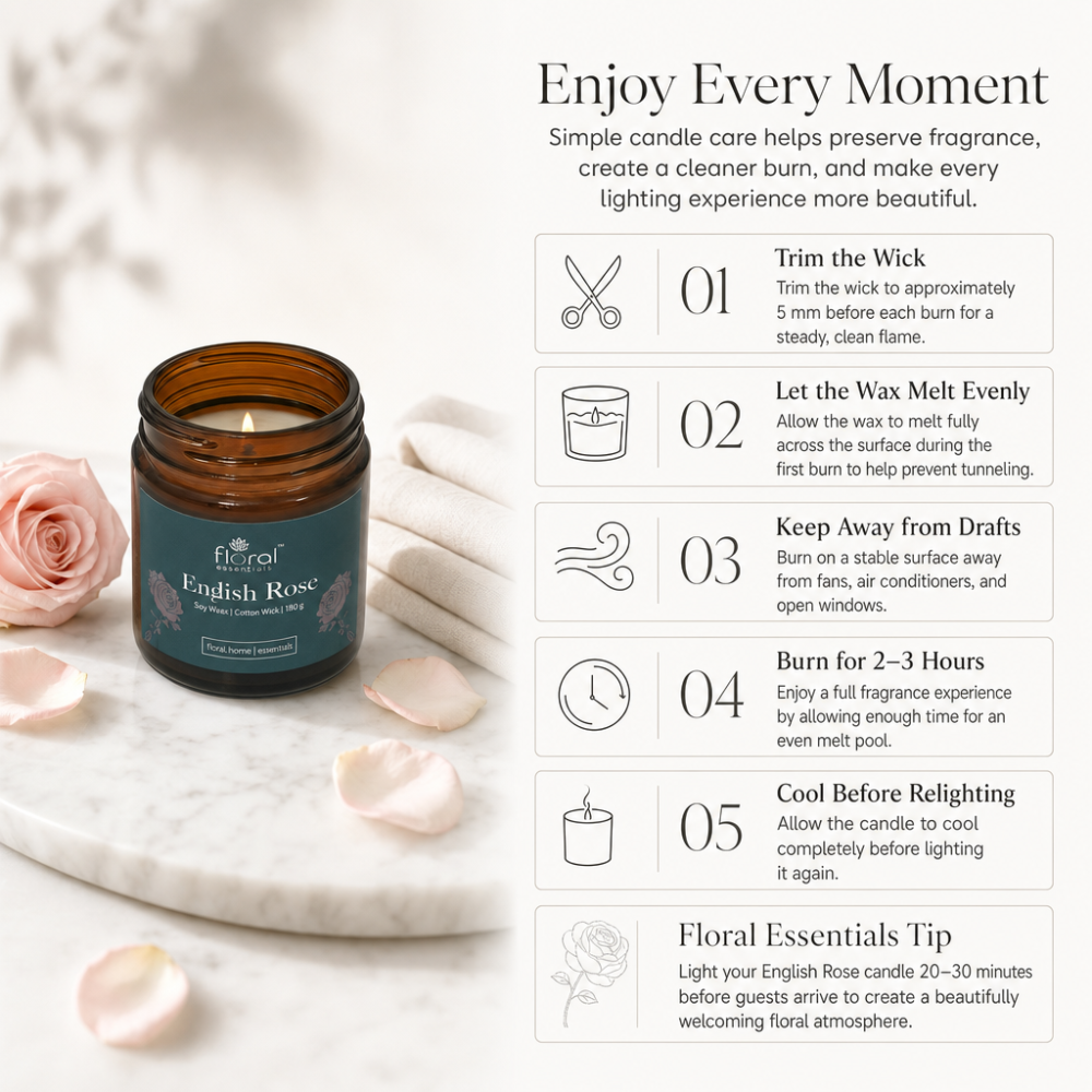 Floral Essentials English Rose Soy Wax Candle | 24 Hours Burn Time