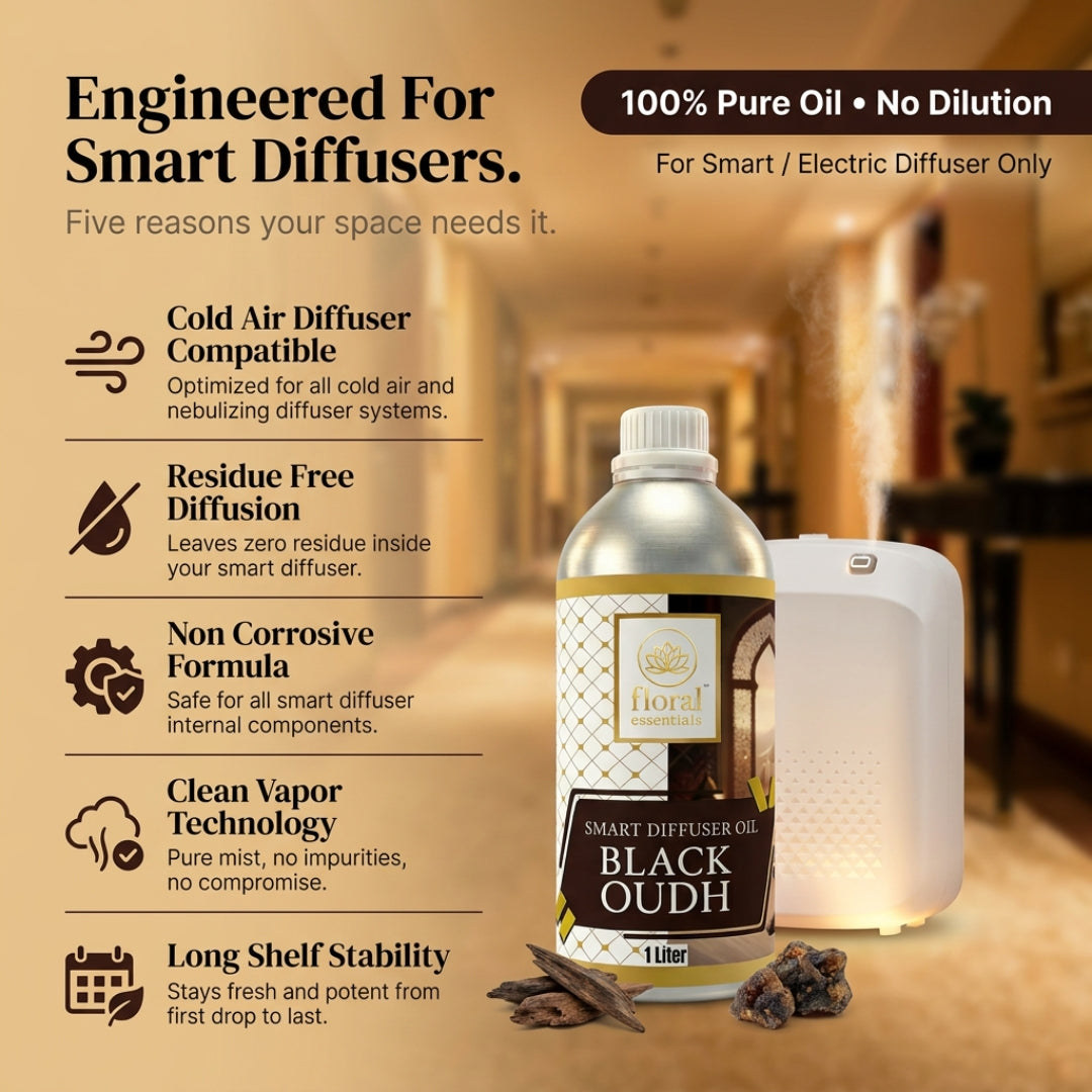 Floral Essentials Black Oudh Smart Diffuser Oil 1L | Premium Fragrance Oil for Smart Diffusers
