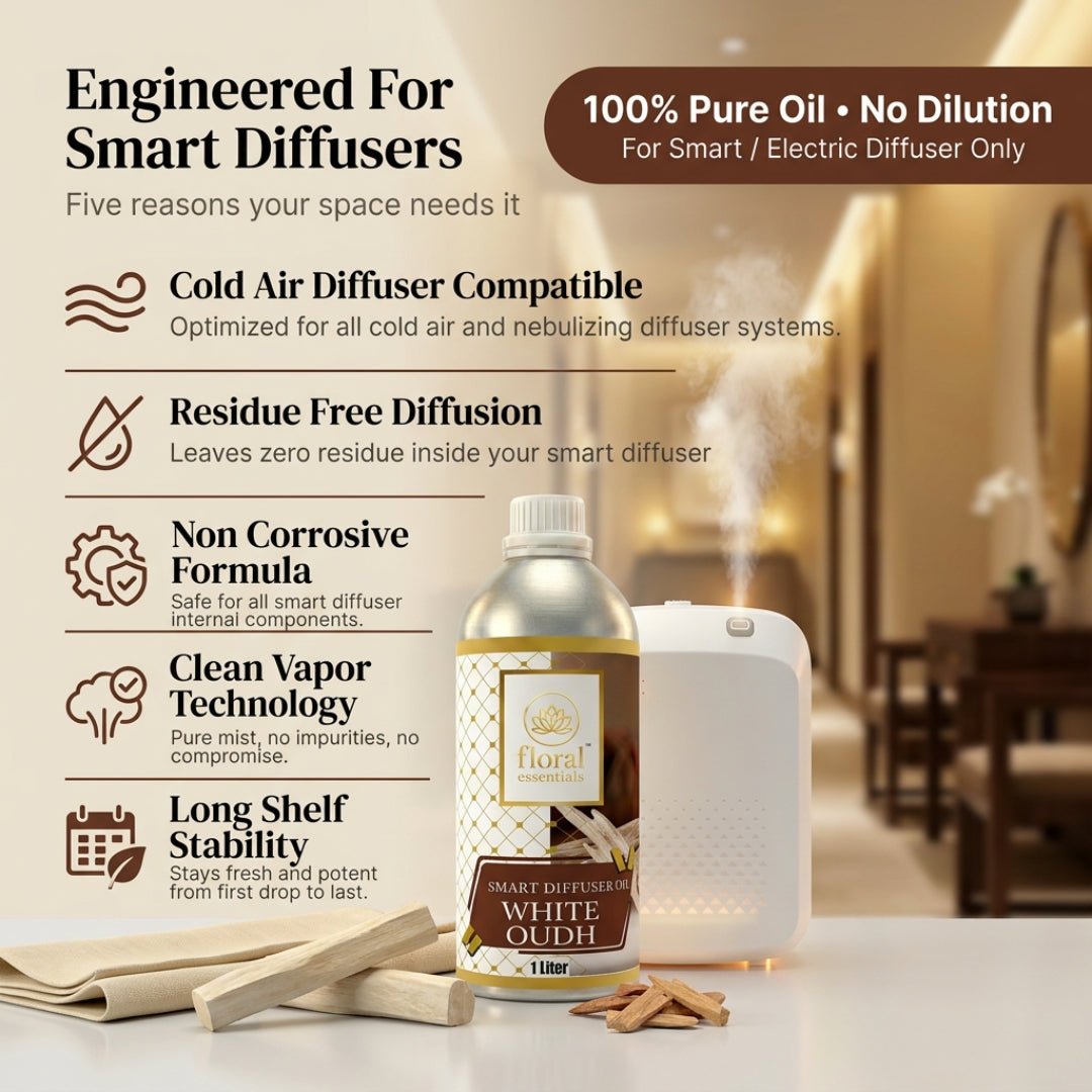 Floral Essentials White Oudh Smart Diffuser Oil 1L | Hotel Collection | Smart & Electric Diffuser Compatible