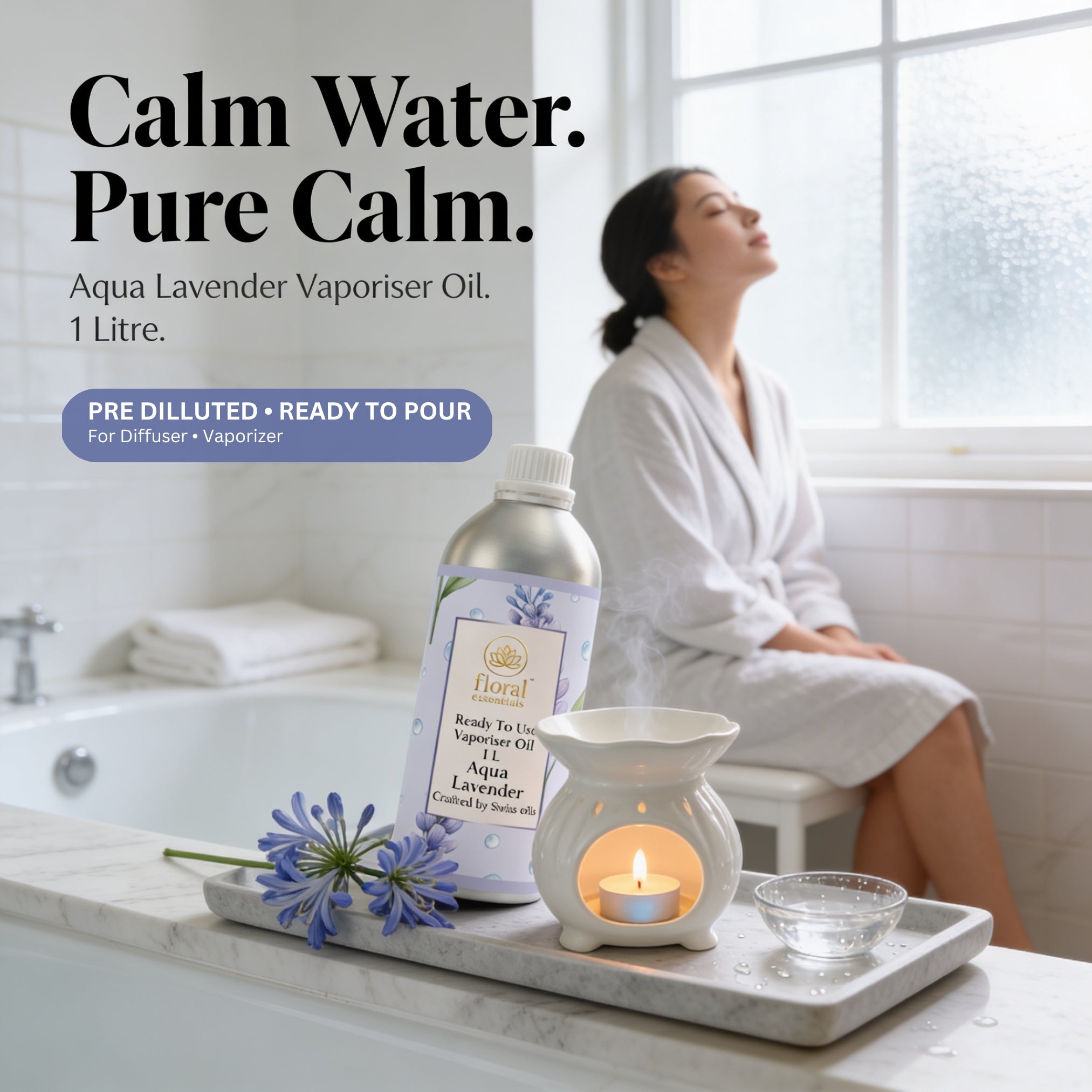 Floral Essentials Aqua Lavender Vaporiser Oil 1L | Ready to Use Aroma Oil
