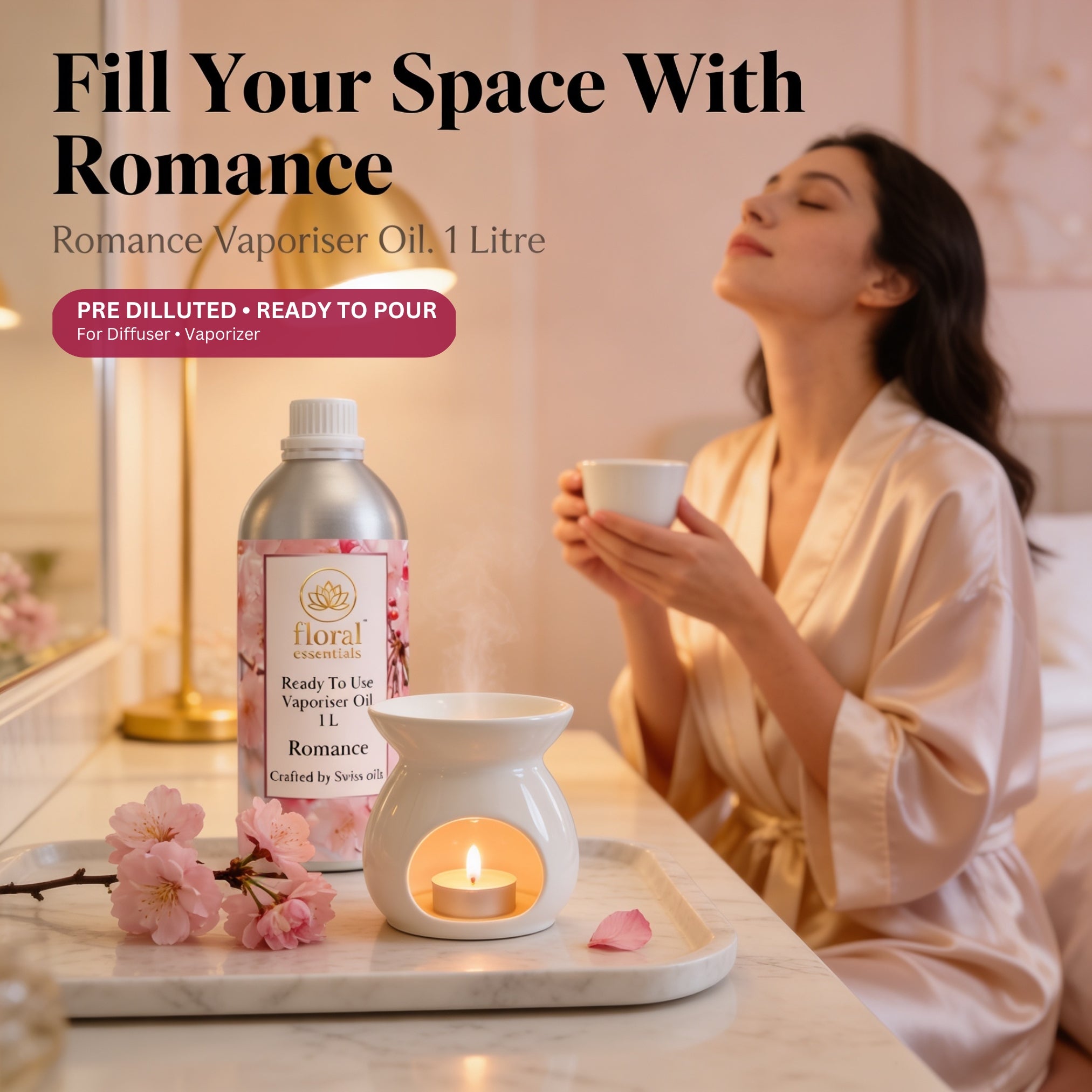 Floral Essentials Romance Vaporiser Oil 1L | Ready to Use Aroma Oil