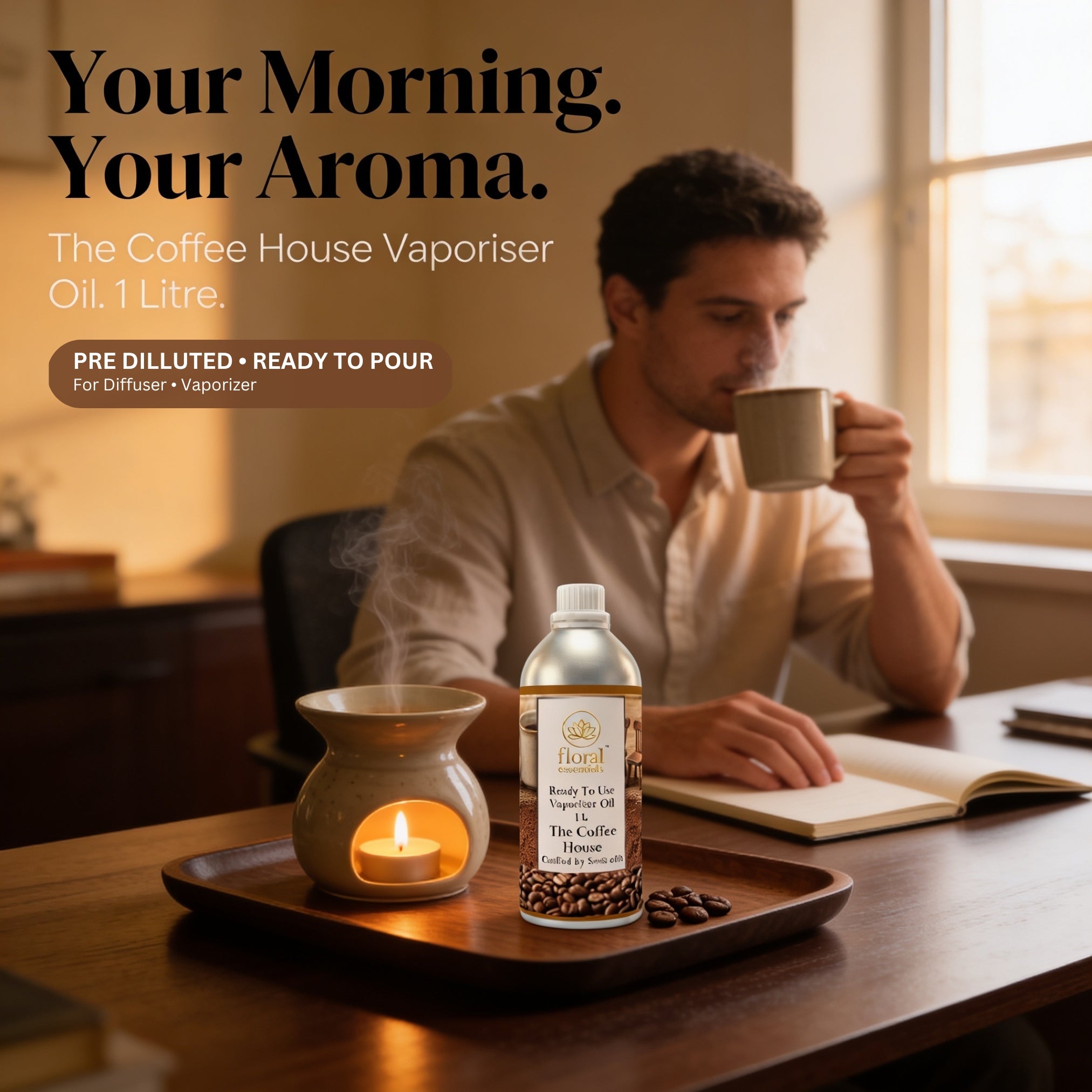 Floral Essentials Coffee House Vaporiser Oil 1L | Ready to Use Aroma Oil