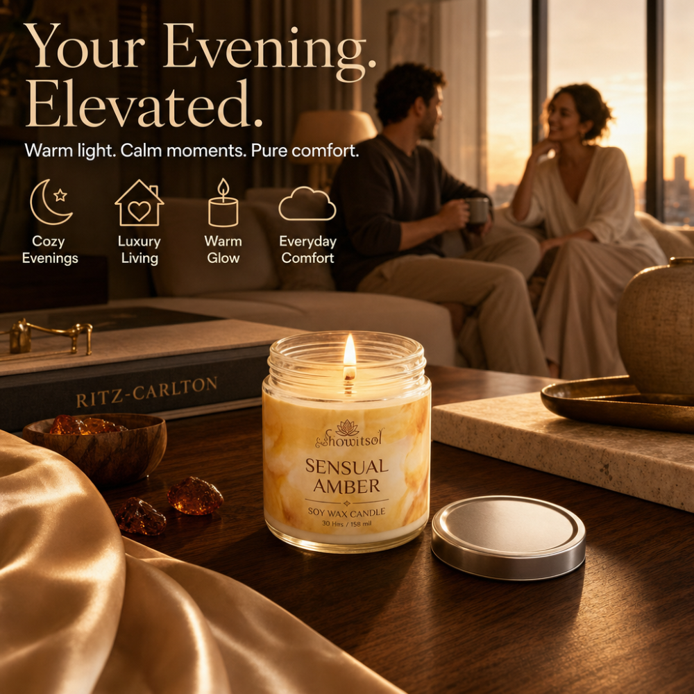 Floral Essentials Sensual Amber Soy Wax Candle | 28 Hours Burn Time