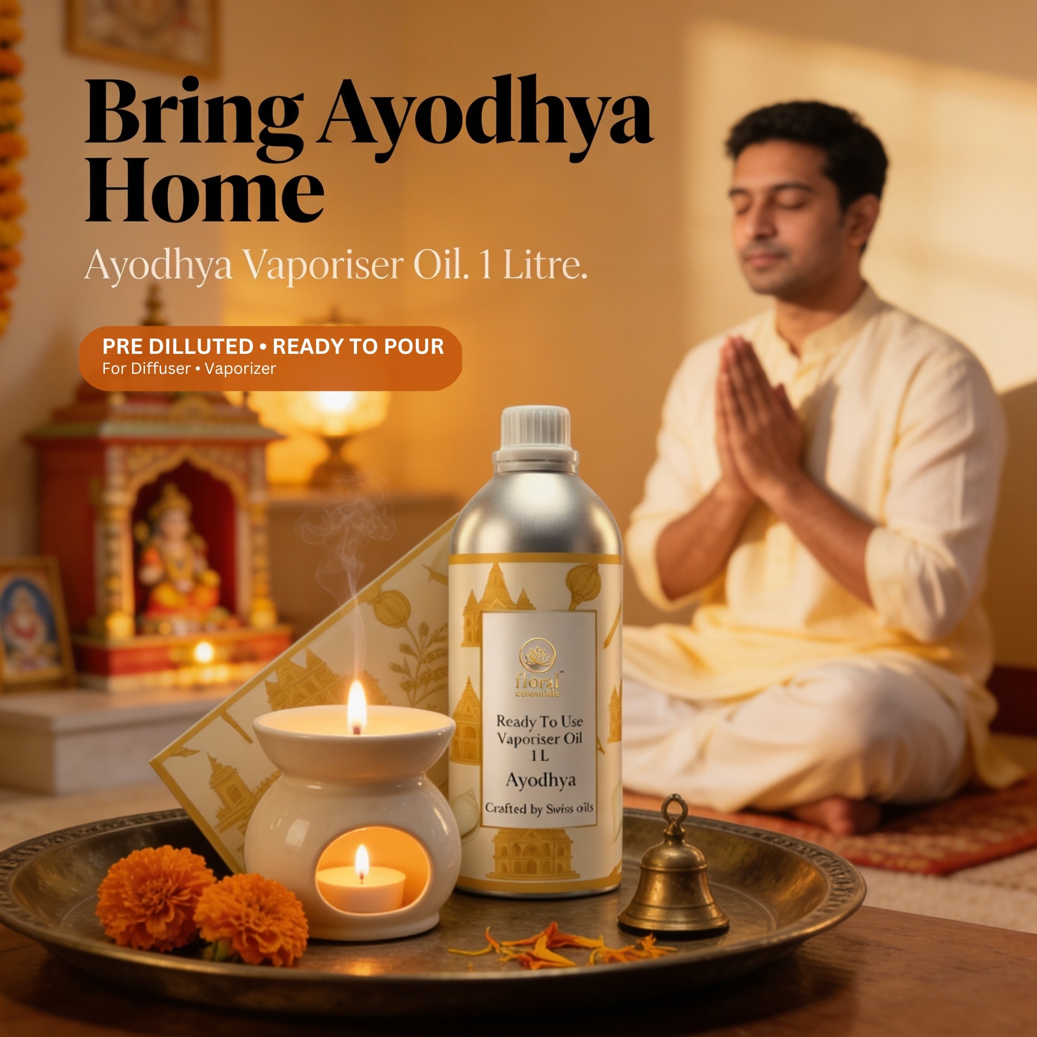 Floral Essentials Ayodhya Vaporiser Oil 1L | Ready to Use Aroma Oil
