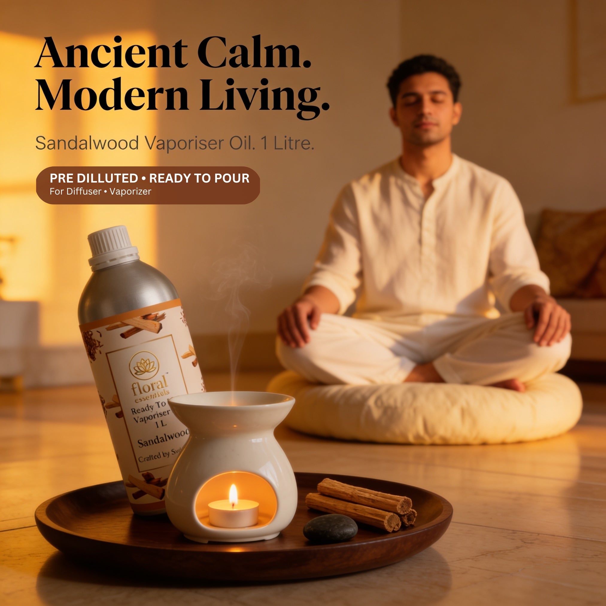 Floral Essentials Sandalwood Vaporiser Oil 1L | Ready to Use Aroma Oil
