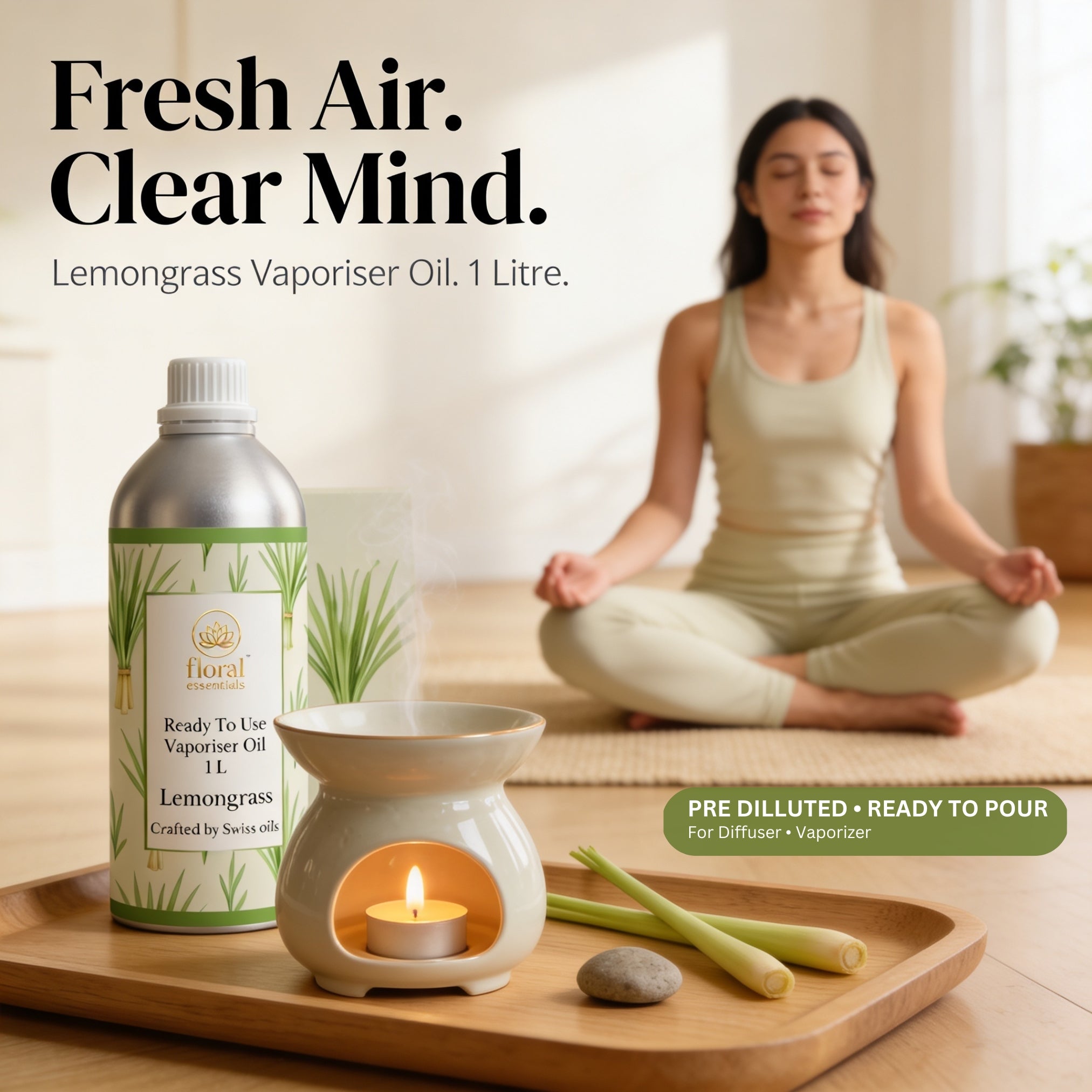 Floral Essentials Lemongrass Vaporiser Oil 1L | Ready to Use Aroma Oil