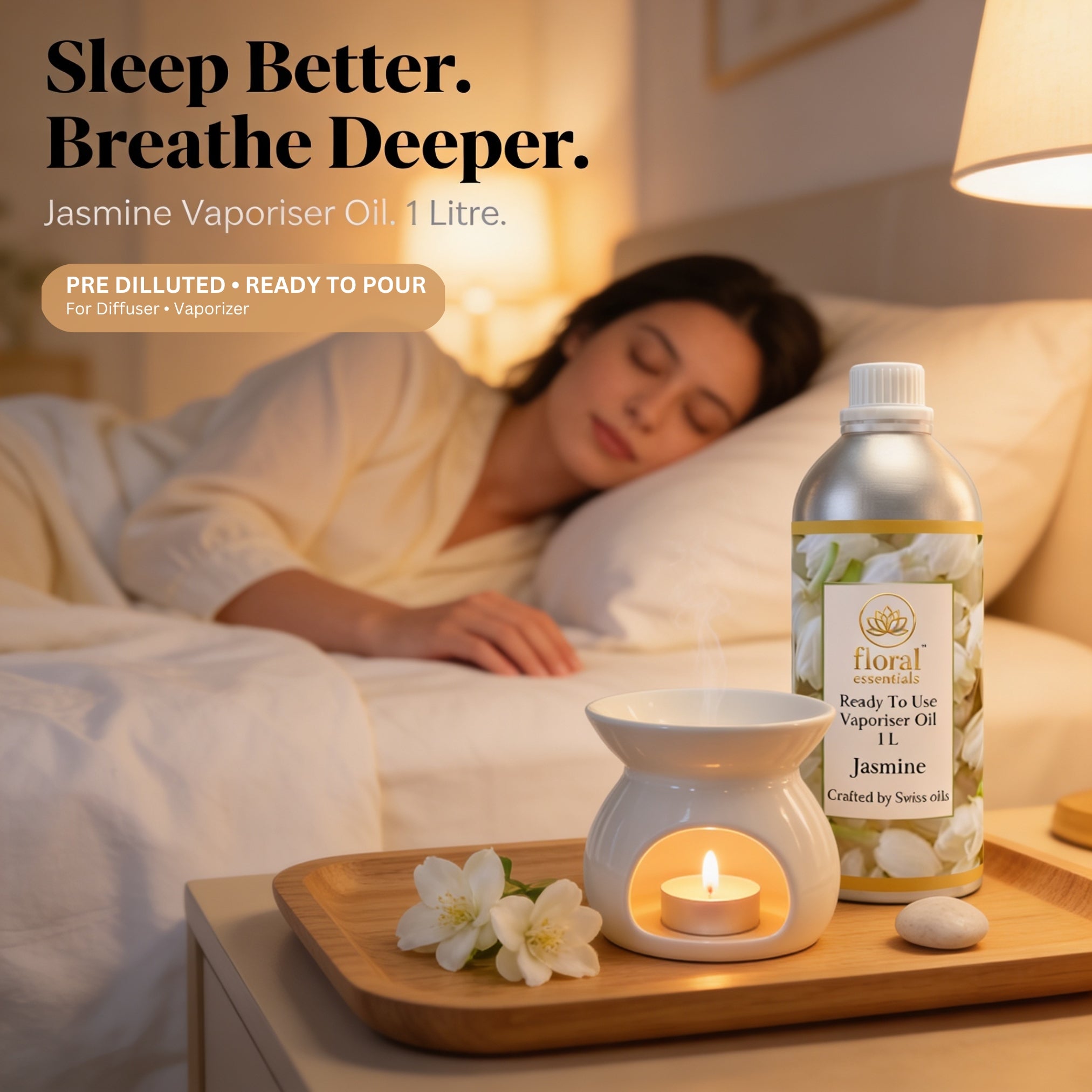 Floral Essentials Jasmine Vaporiser Oil 1L | Ready to Use Aroma Oil