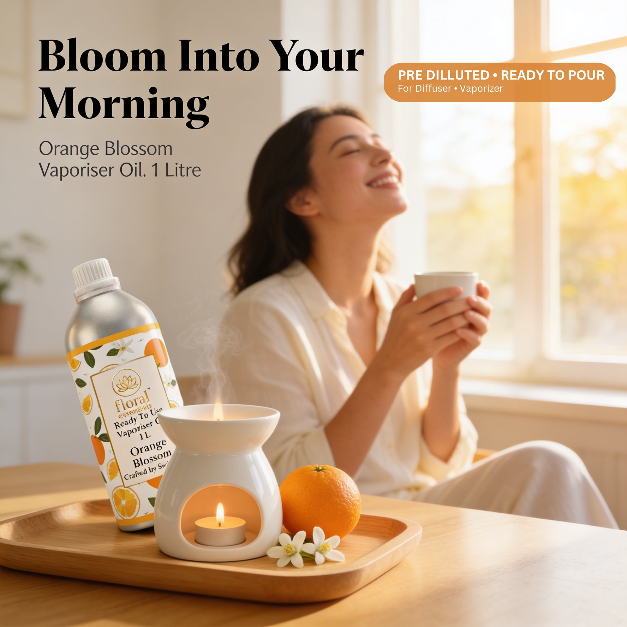 Floral Essentials Orange Blossom Vaporiser Oil 1L | Ready to Use Aroma Oil