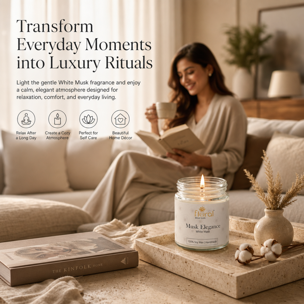 Floral Essentials Musk Elegance Soy Wax Candle | 28 Hours Burn Time