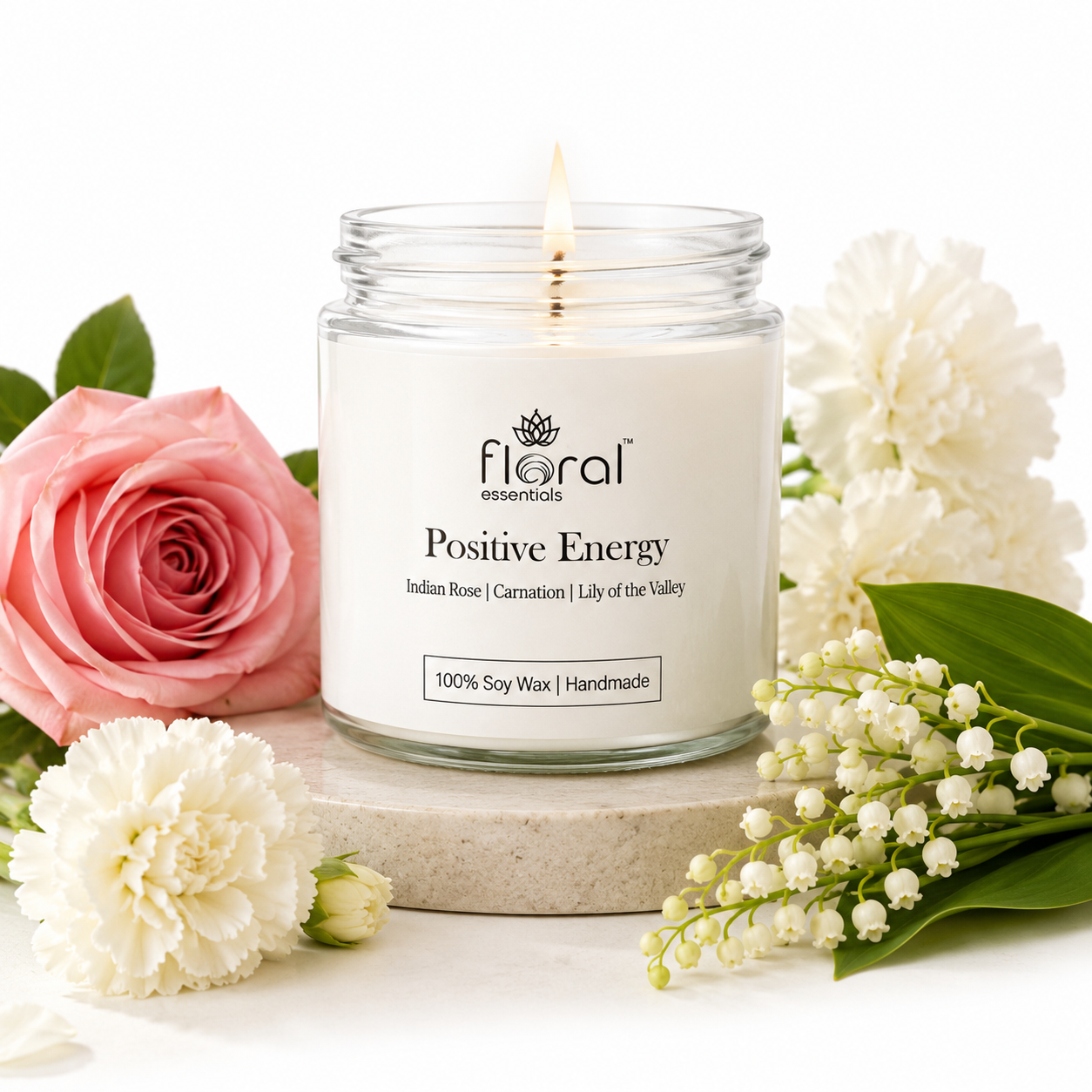 Floral Essentials Positive Energy Soy Wax Candle | Long Lasting Scented Candle