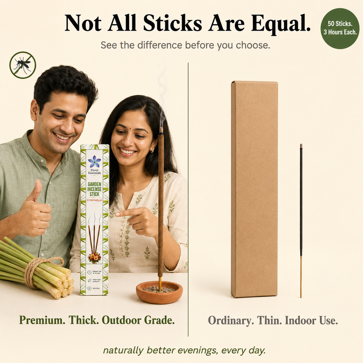 Floral Essentials Citronella Mosquito Repellent Agarbatti | Herbal Outdoor Incense Sticks