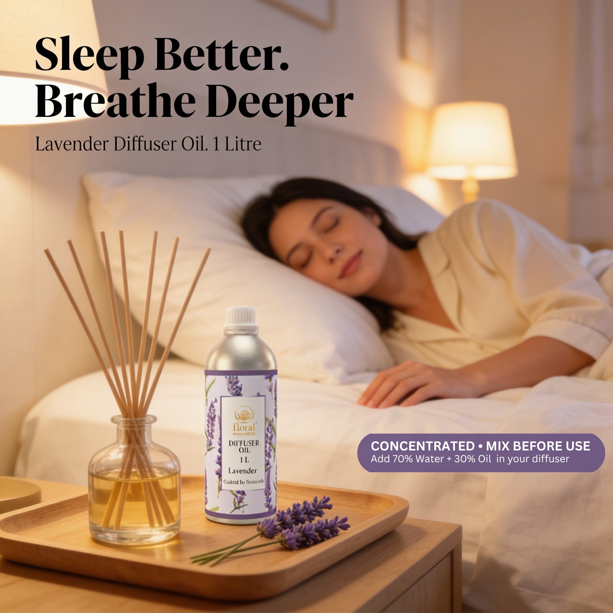 Floral Essentials Lavender Diffuser Oil 1L | Aroma Oil for Reed, Ultrasonic & Electric Diffusers