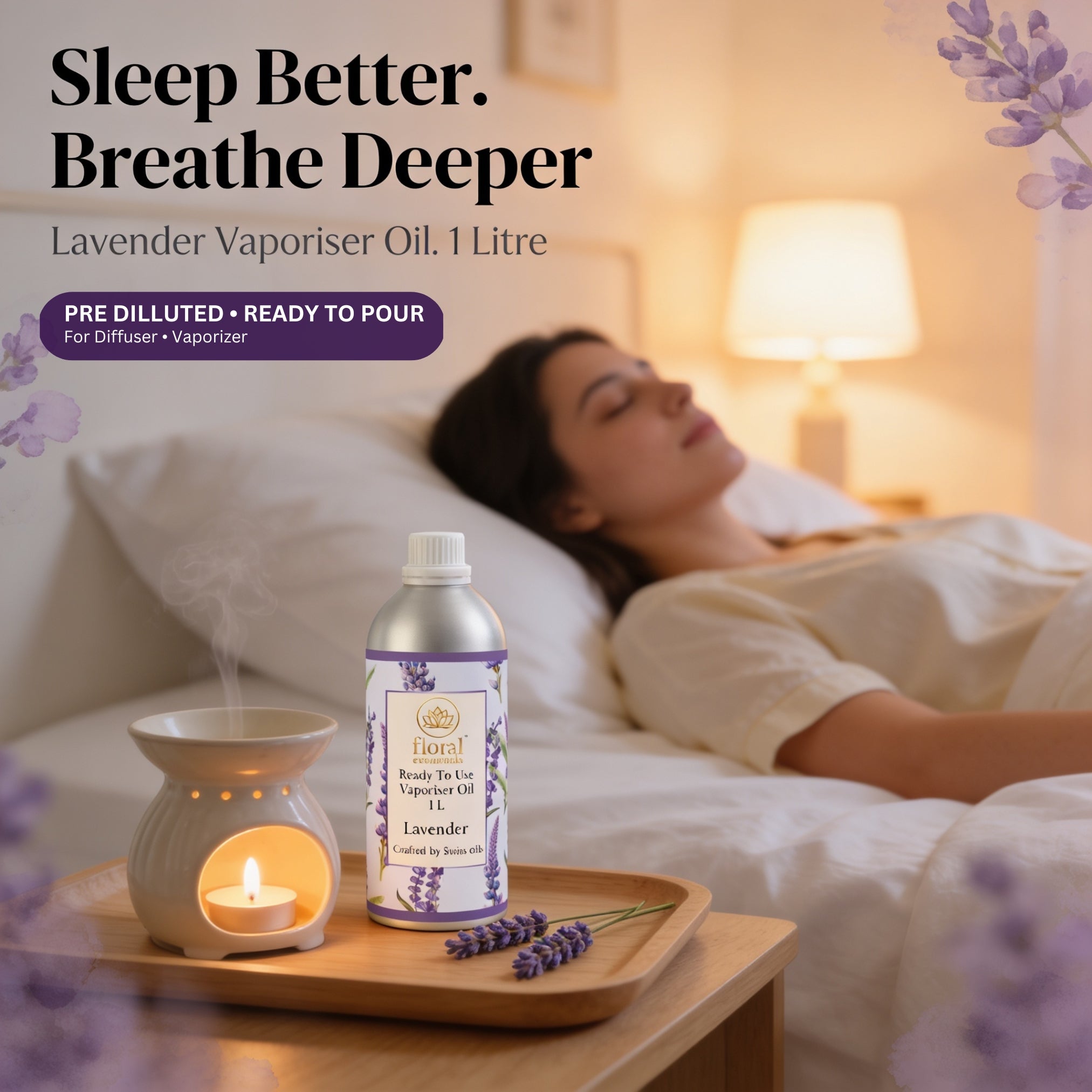 Floral Essentials Lavender Vaporiser Oil 1L | Ready to Use Aroma Oil