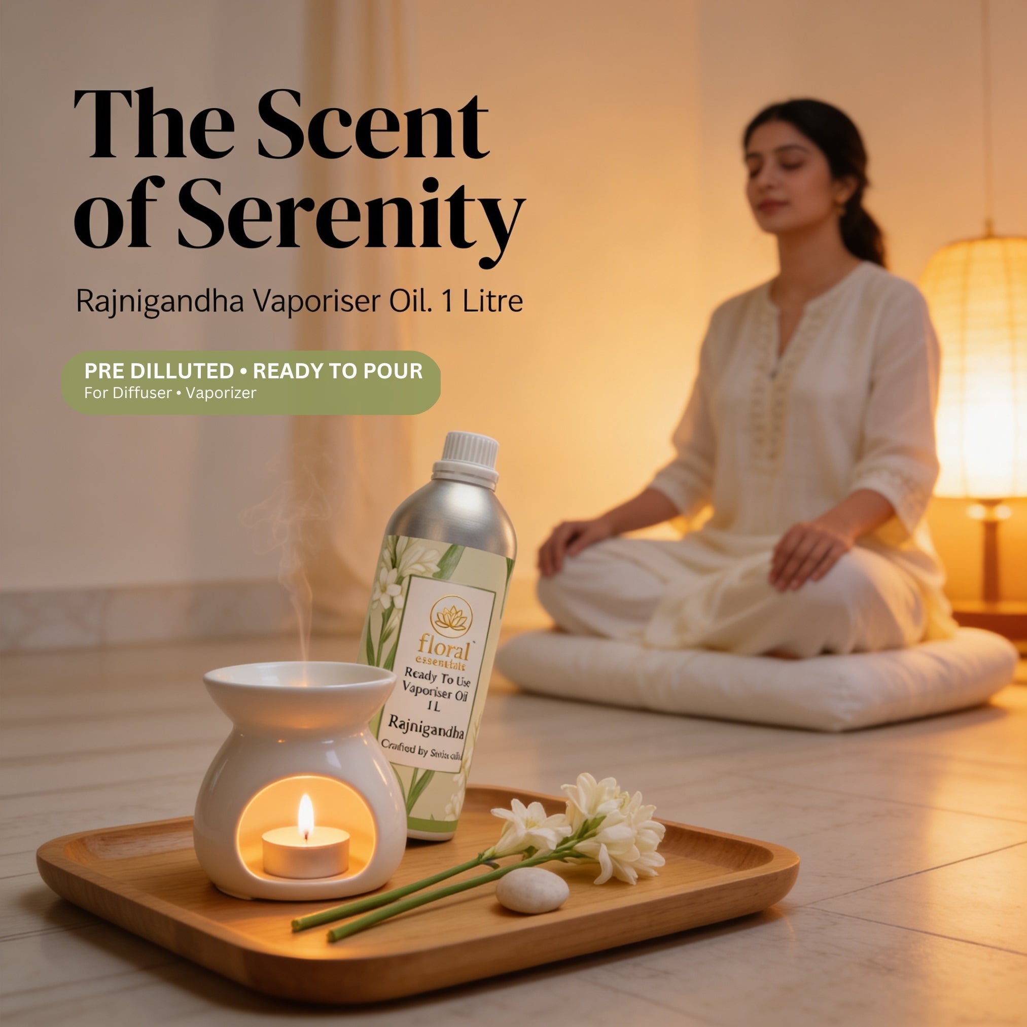 Floral Essentials Rajnigandha Vaporiser Oil 1L | Ready to Use Aroma Oil