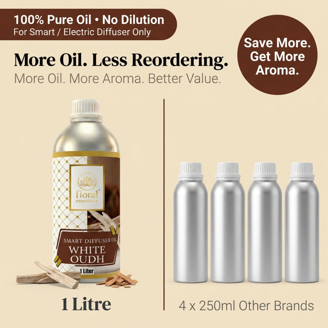 Floral Essentials White Oudh Smart Diffuser Oil 1L | Hotel Collection | Smart & Electric Diffuser Compatible