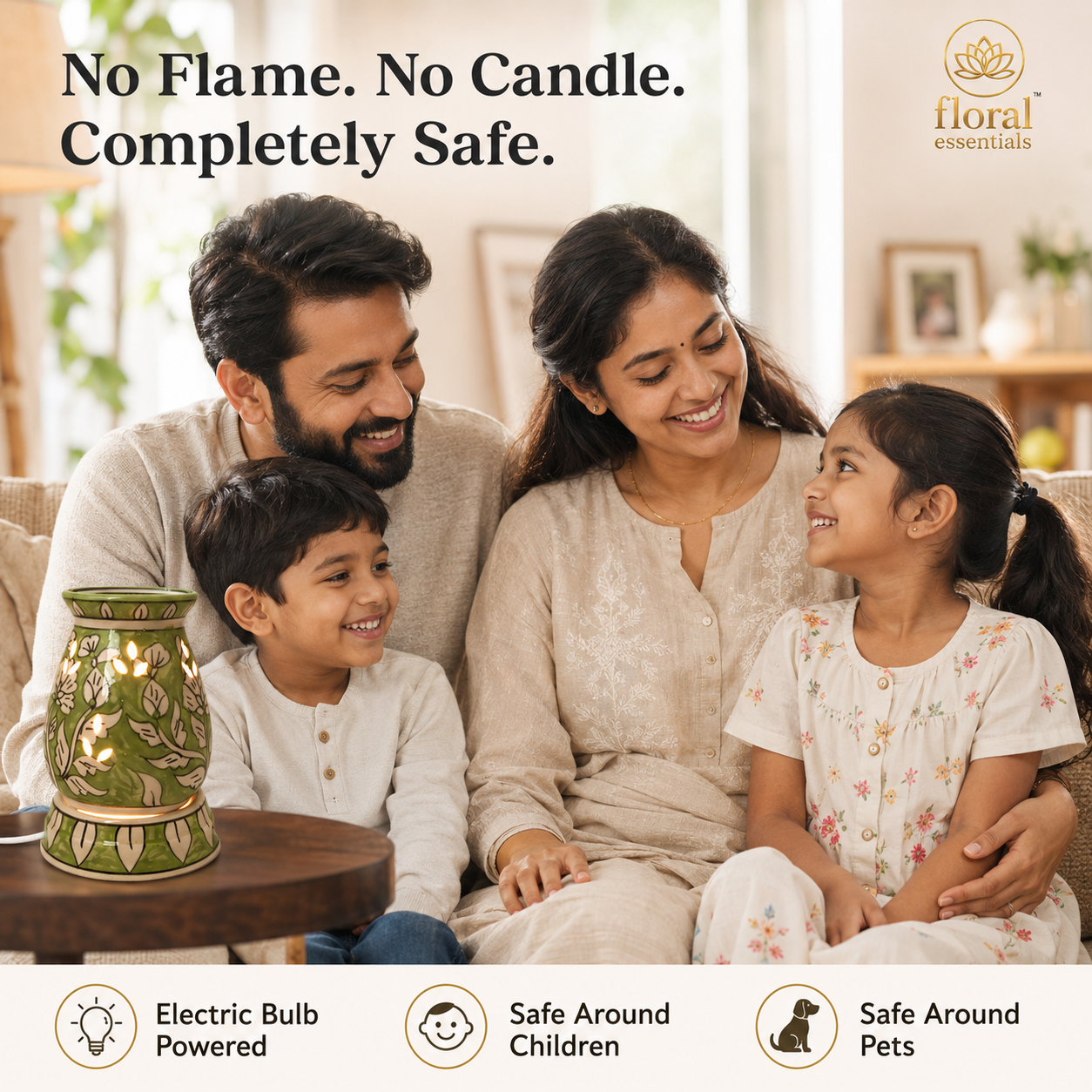 Floral Essentials Ceramic Electric Diffuser | Aroma Oil Burner | Elegant Minimal Design