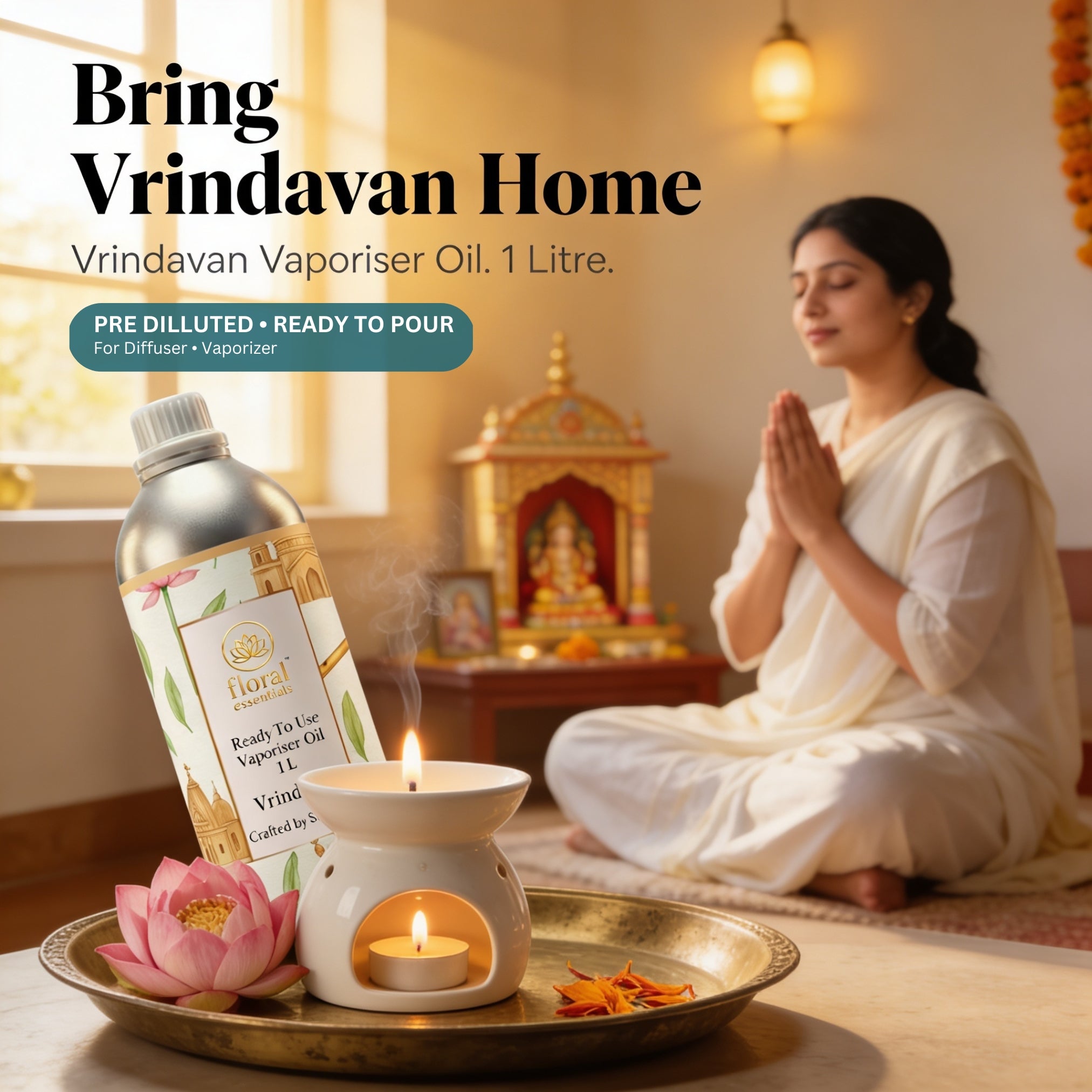 Floral Essentials Vrindavan Vaporiser Oil 1L | Ready to Use Aroma Oil
