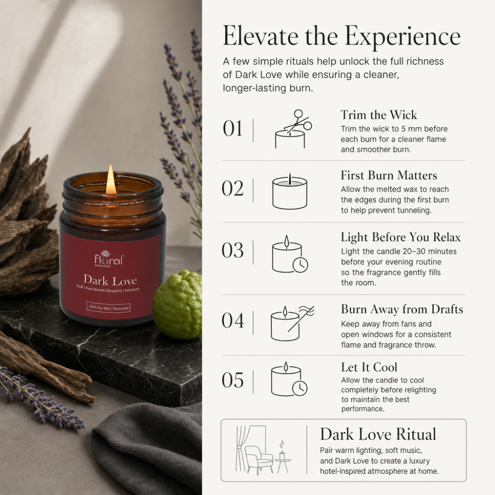 Floral Essentials Dark Love Soy Wax Candle | 24 Hours Burn Time