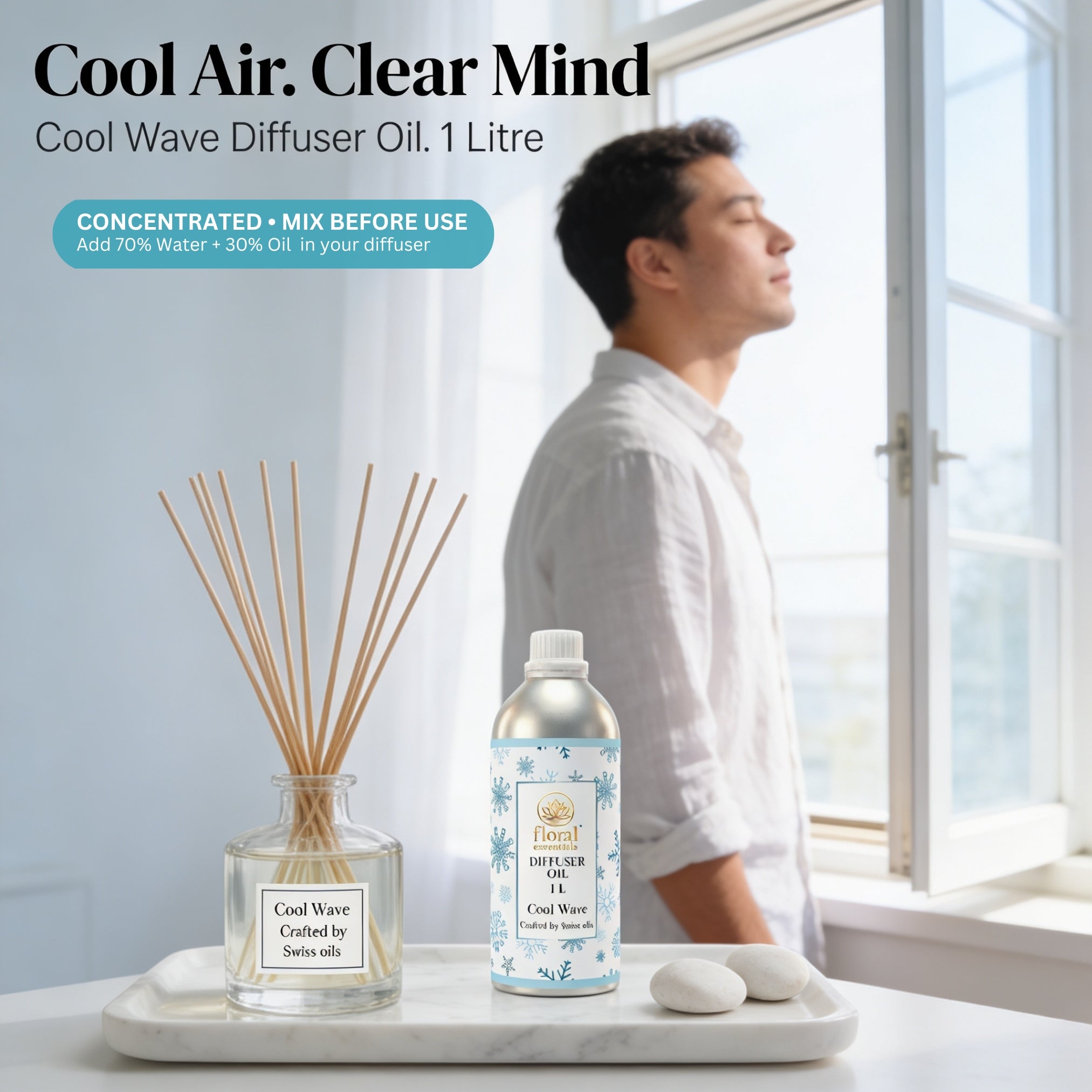 Floral Essentials Cool Wave Diffuser Oil 1L | Fresh Aquatic Aroma Oil for Diffusers