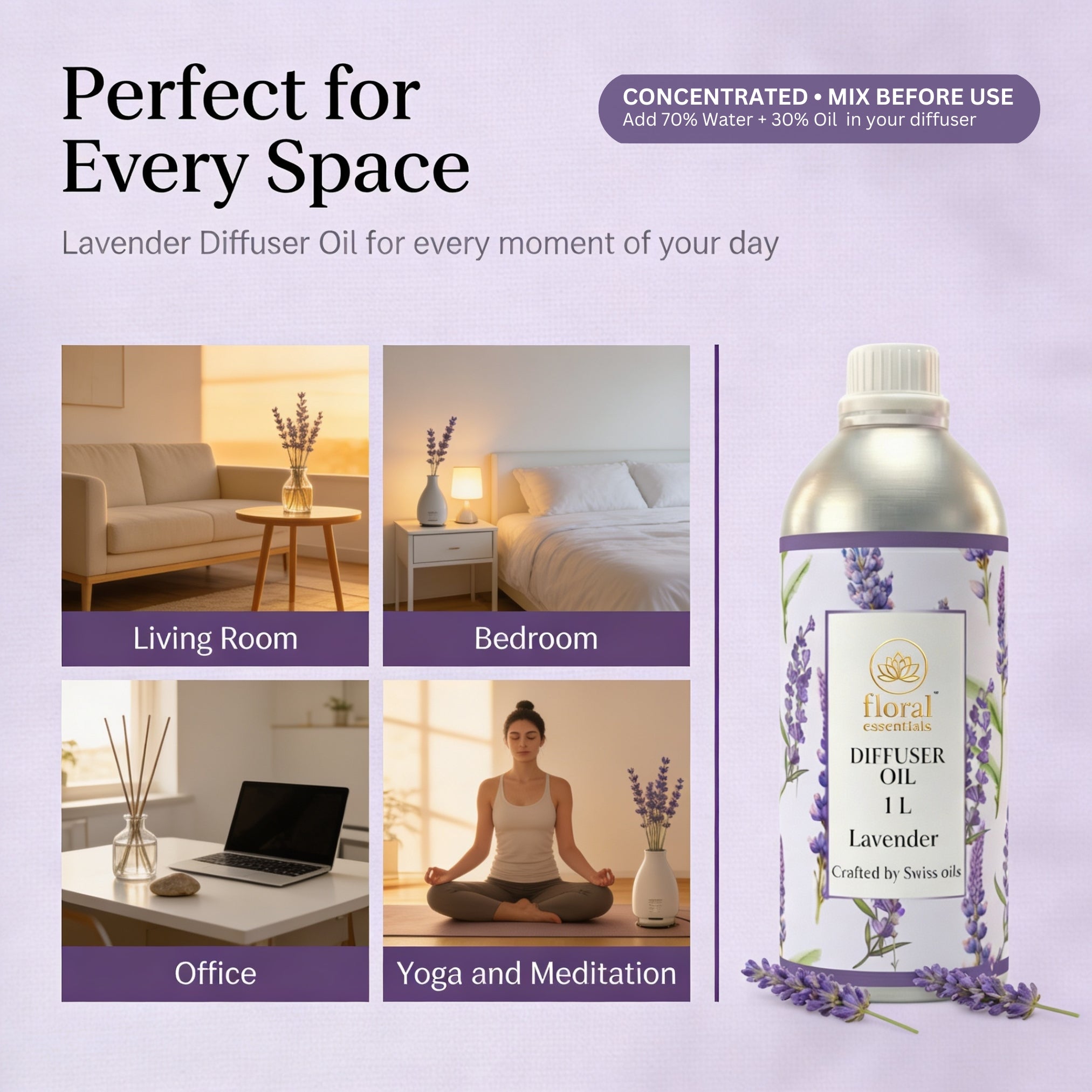 Floral Essentials Lavender Diffuser Oil 1L | Aroma Oil for Reed, Ultrasonic & Electric Diffusers