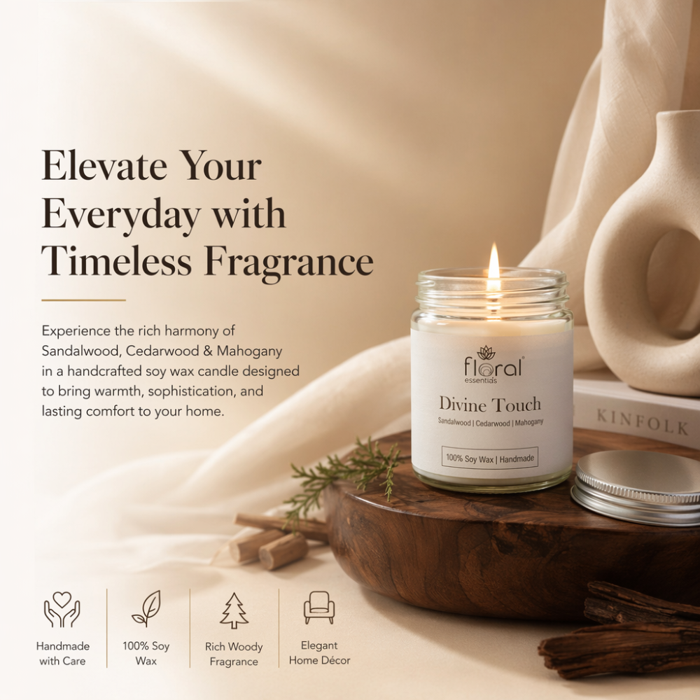 Floral Essentials Divine Touch Soy Wax Candle | 28 Hours Burn Time