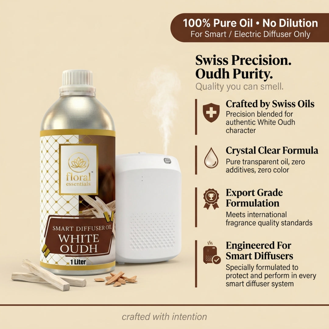 Floral Essentials White Oudh Smart Diffuser Oil 1L | Hotel Collection | Smart & Electric Diffuser Compatible