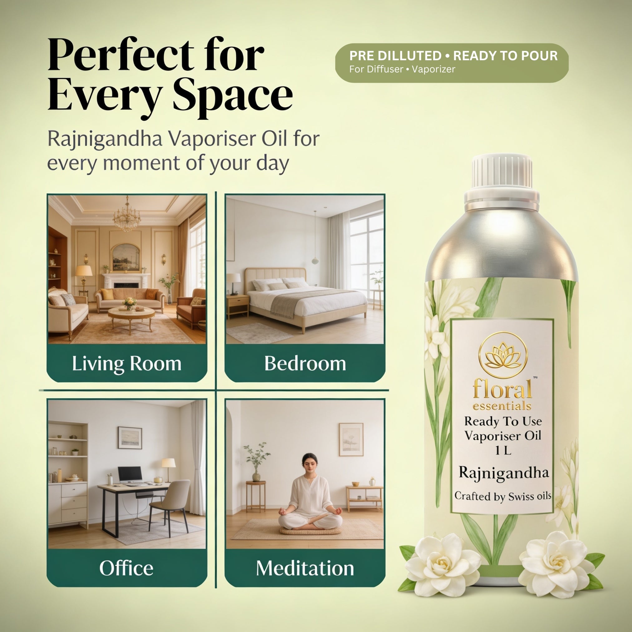 Floral Essentials Rajnigandha Vaporiser Oil 1L | Ready to Use Aroma Oil