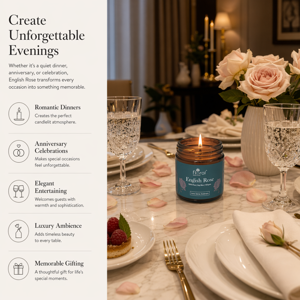 Floral Essentials English Rose Soy Wax Candle | 24 Hours Burn Time