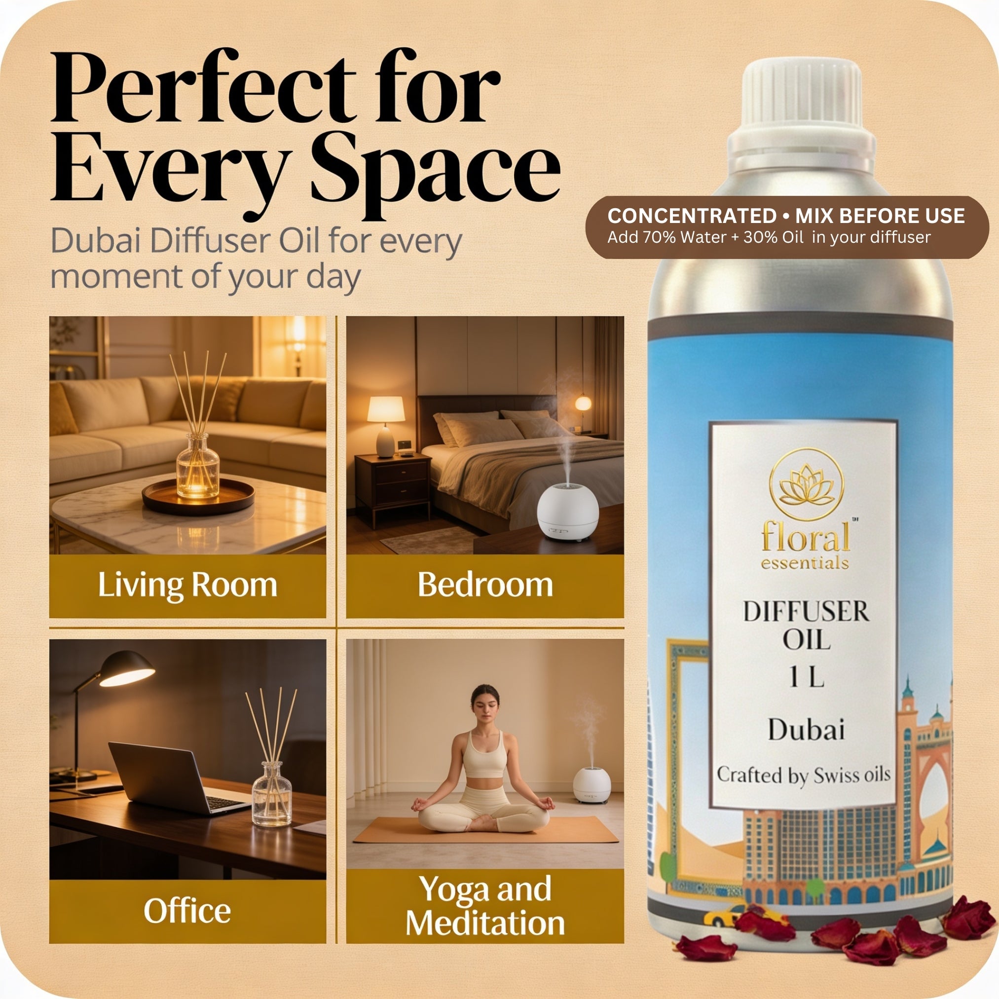 Floral Essentials Dubai Diffuser Oil 1L | Hotel Fragrance Aroma Oil