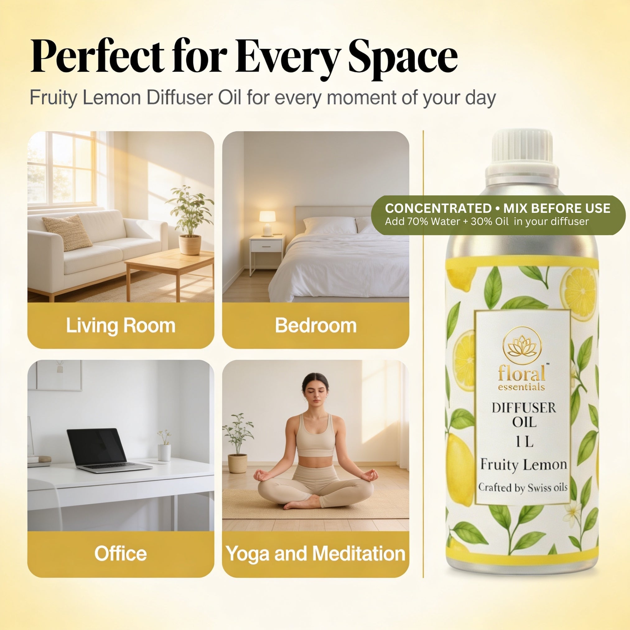 Floral Essentials Fruity Lemon Diffuser Oil 1L | Fresh Citrus Aroma Oil for Diffusers