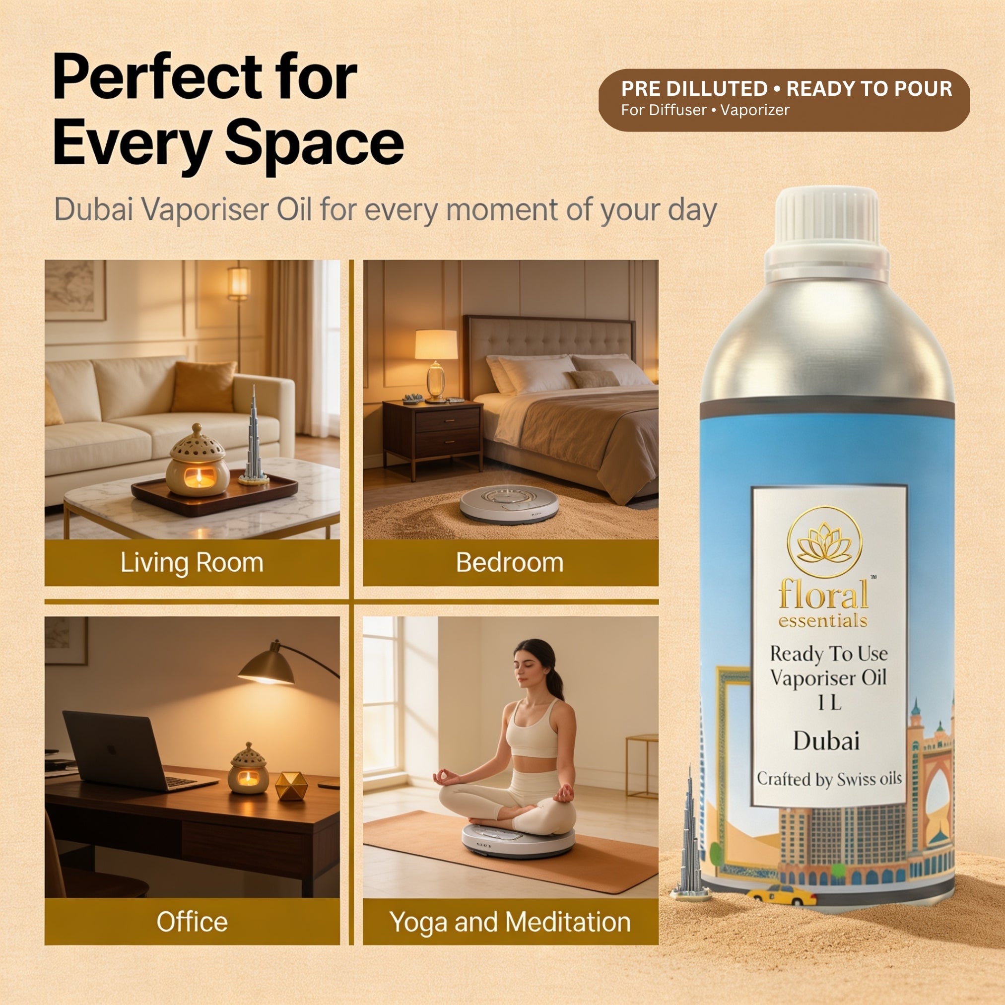 Floral Essentials Dubai Vaporiser Oil 1L | Ready to Use Aroma Oil
