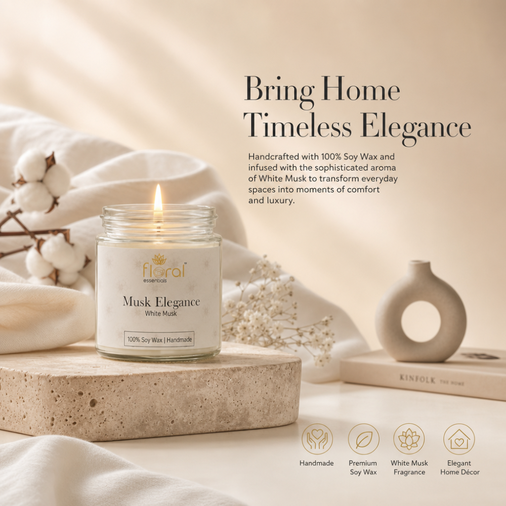 Floral Essentials Musk Elegance Soy Wax Candle | 28 Hours Burn Time