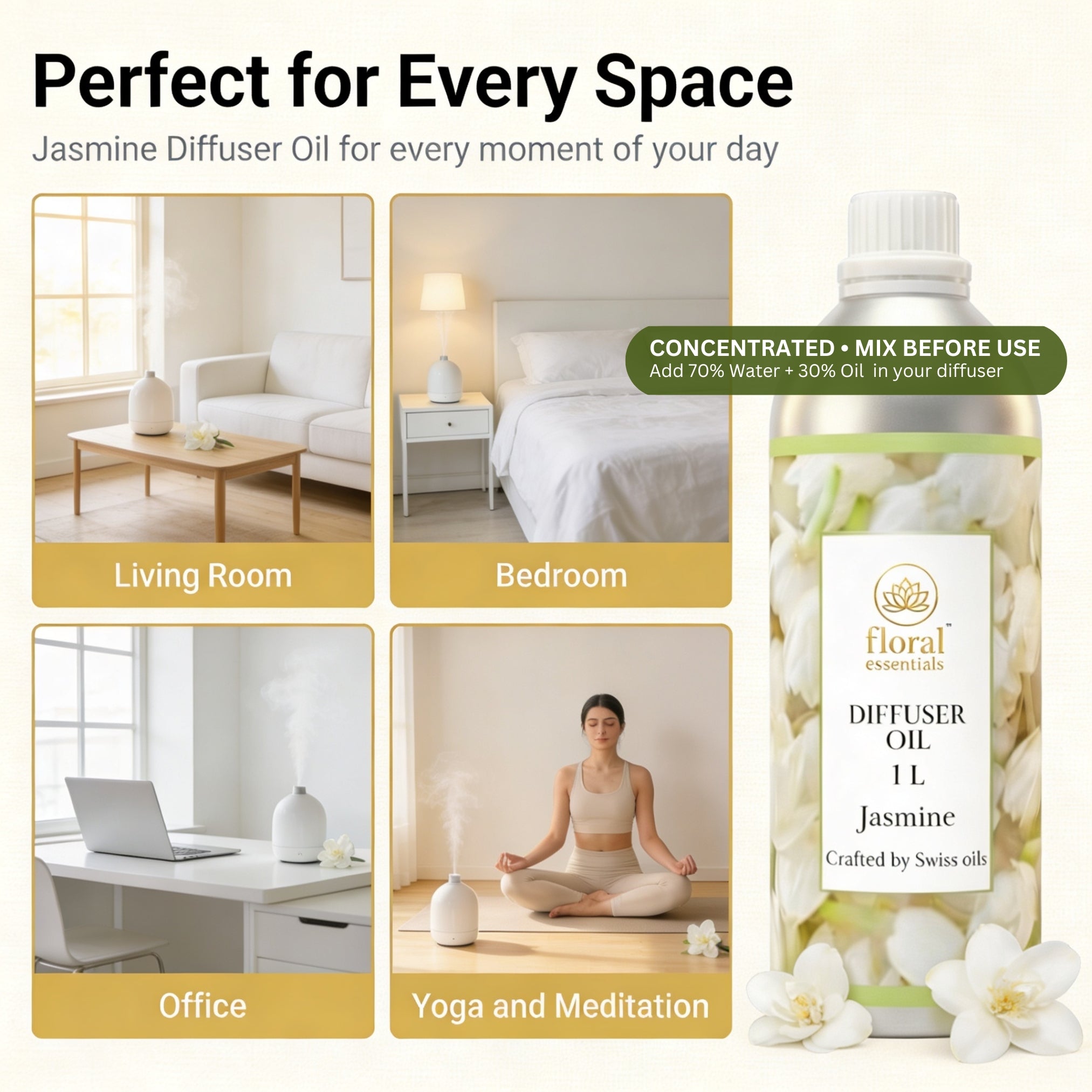Floral Essentials Jasmine Diffuser Oil 1L | Aroma Oil for Diffusers